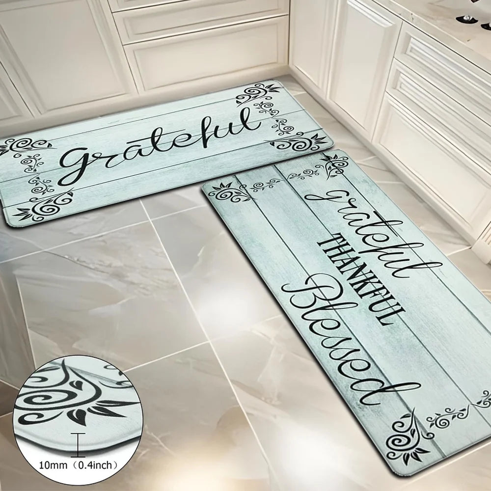 2-Piece Kitchen Rug Set, Non-Slip Anti-Fatigue Mats, Waterproof Ergonomic Comfort Cushioned Floor Runners, Blue, 18" x 30" and 18" x 47" for Home, Office, Sink, and Laundry