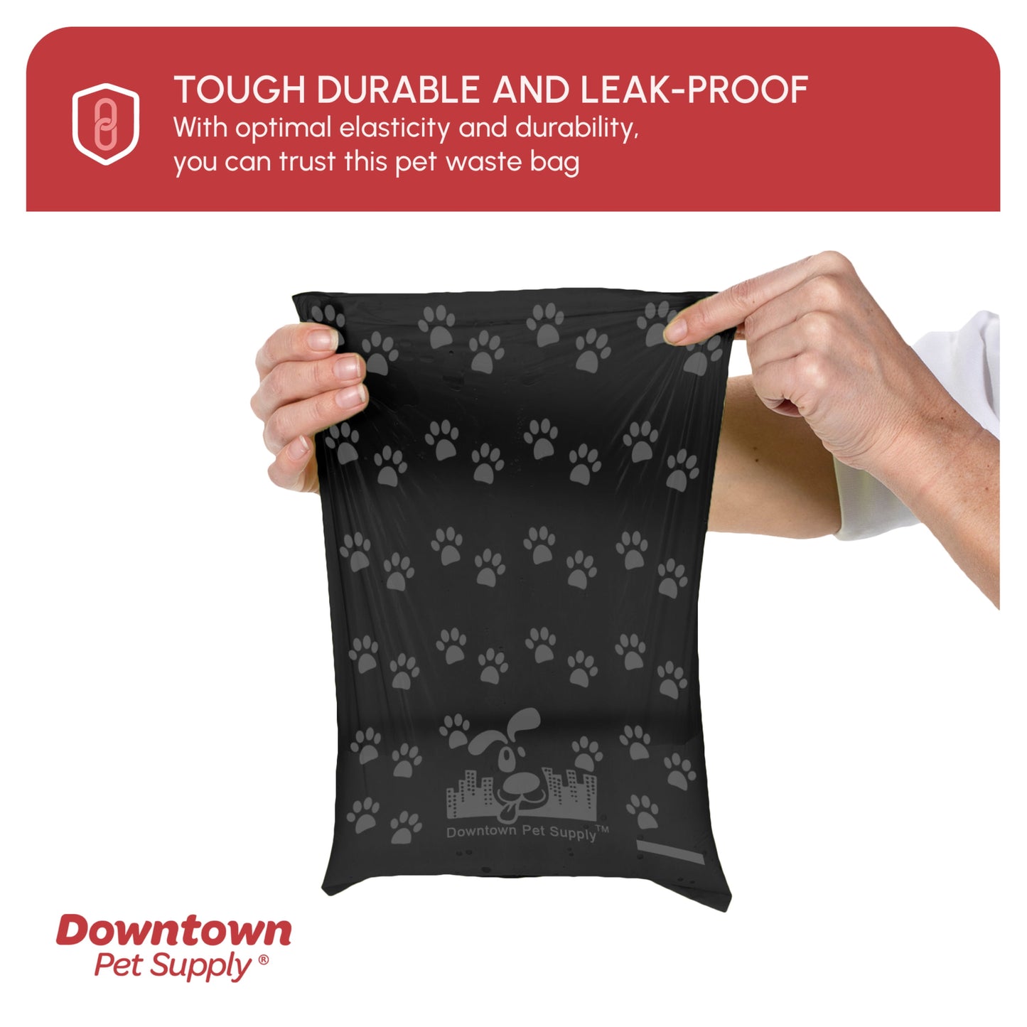 Dog Waste Bags with Complimentary Holder, Black Paw Print Design, 220 Count