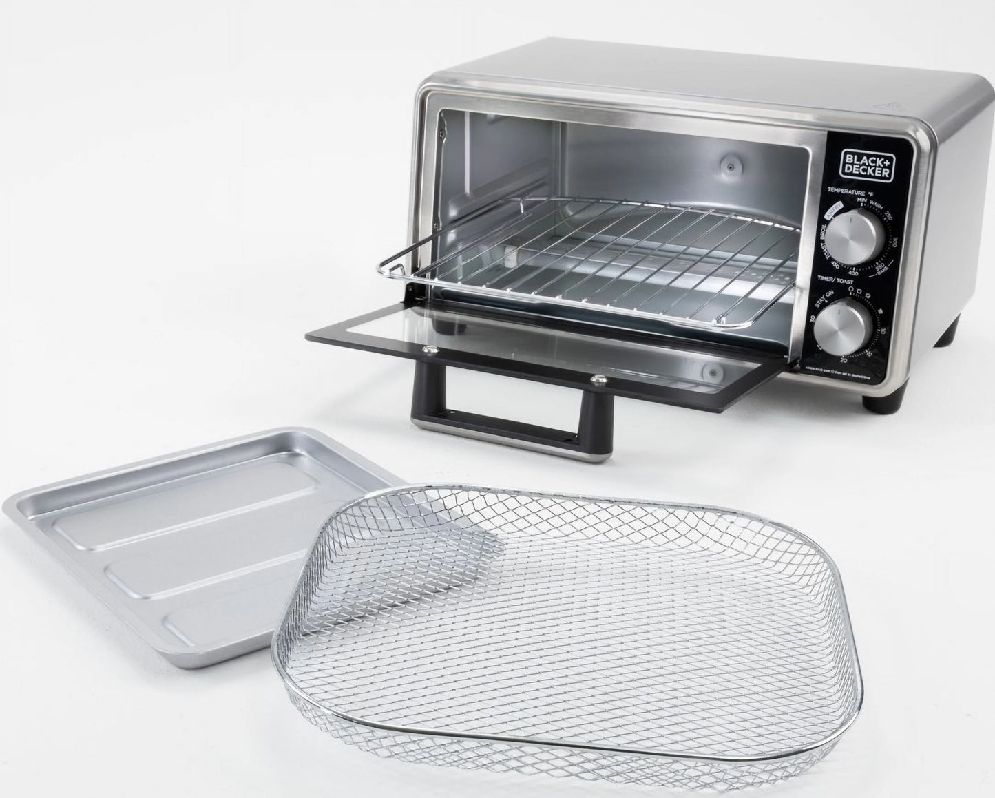 Black + Decker Crisp ‘N Bake™ PRO 4-Slice Air Fry Toaster Oven with Basket, Pan, Rack & Tray, Stainless Steel