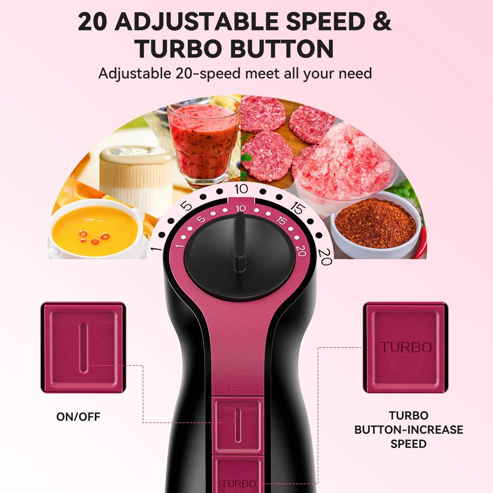 20-Speed 1000W 5-in-1 Immersion Hand Blender with Turbo Mode, Baby Food Processor, and Chopper, Includes 600ml Beaker (Black)