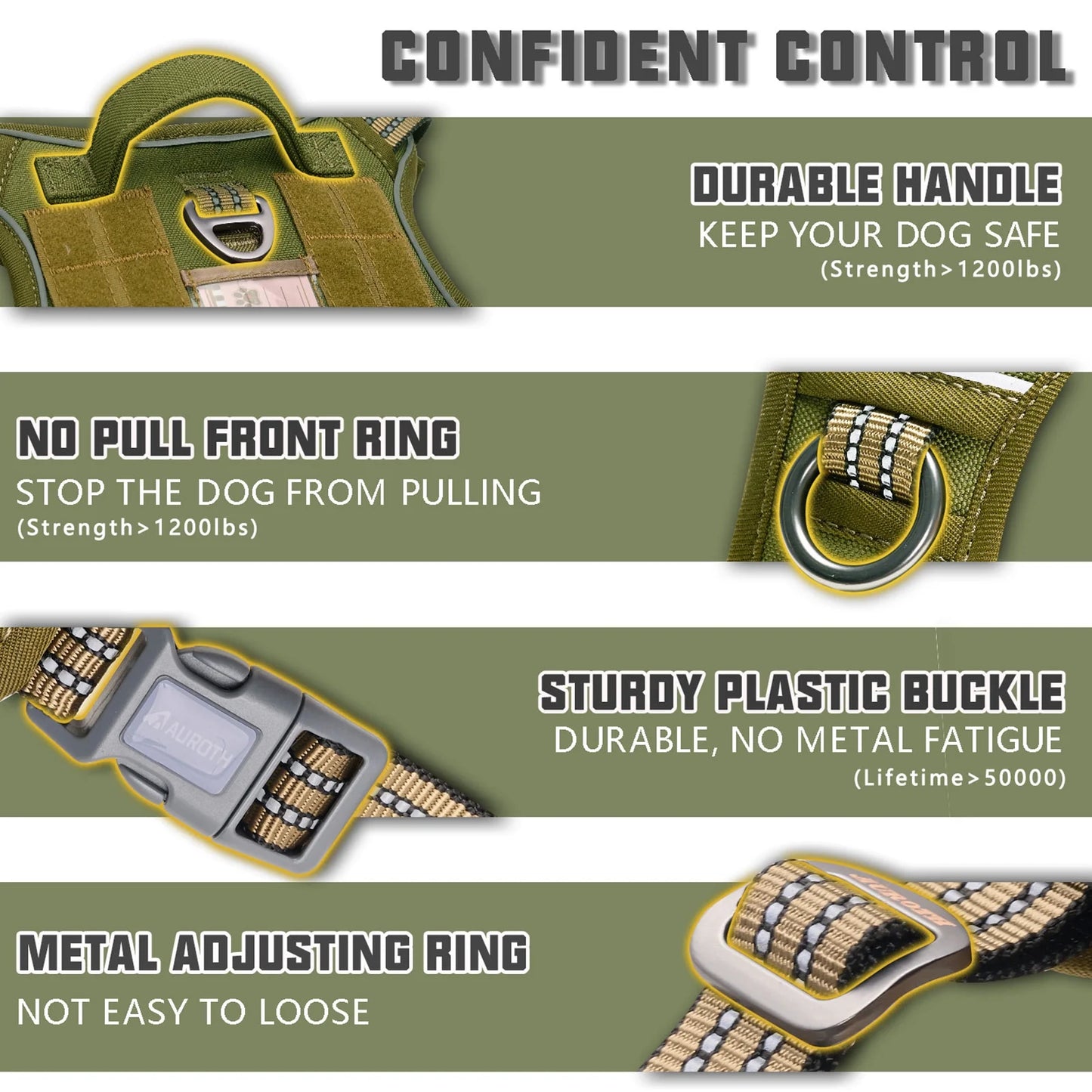 Adjustable No-Pull Dog Harness for Small Breeds, Reflective Soft Padded Vest with Dual Leash Clips for Training and Walking, Green