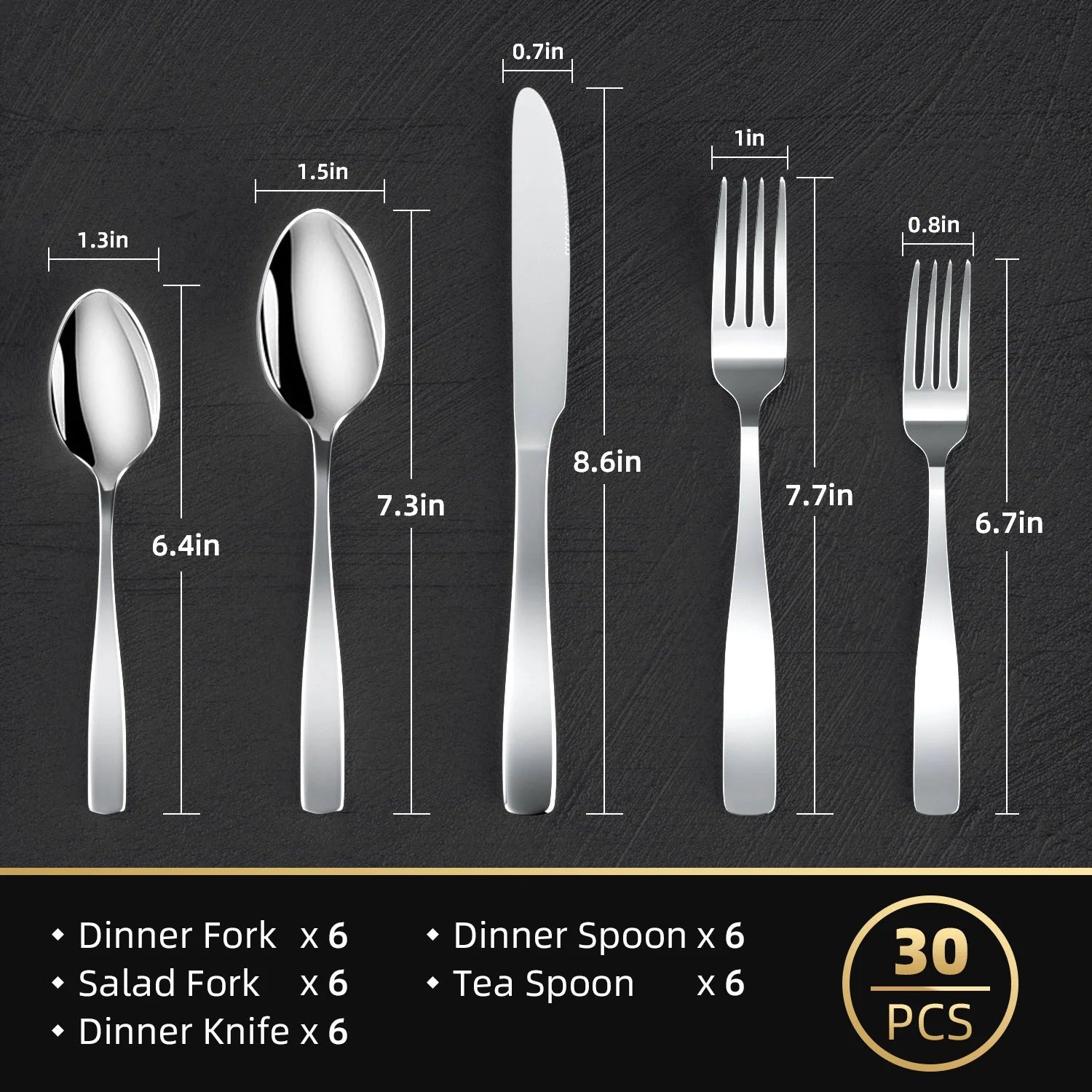 Silverware Sets, 30 PCS Flatware Set for 6, Premium Stainless Steel Cutlery Utensil Set Mirror Polished Forks and Spoons, Dishwasher Safe