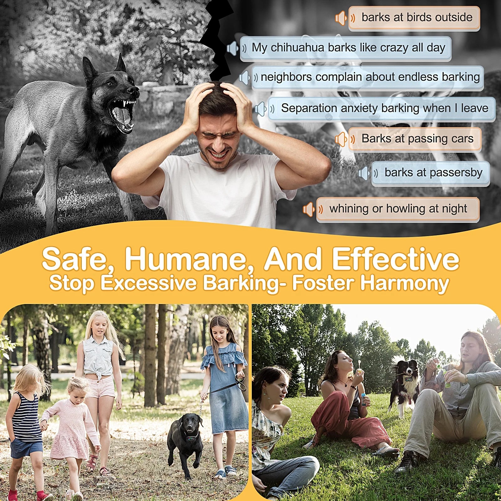 Rechargeable Smart Bark Collar Set for Dogs - 2 Pack Adjustable Anti-Barking Training Collars with 8 Sensitivity Levels and Beep Function