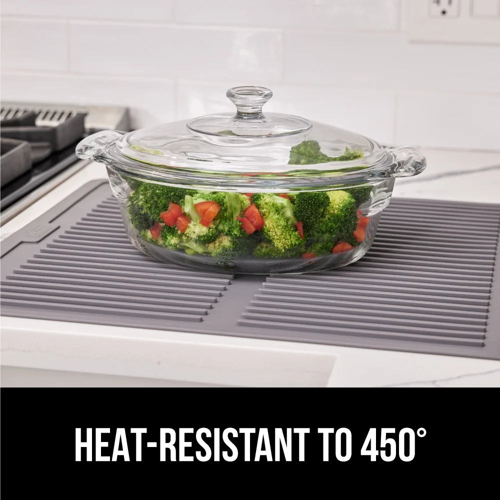 Dish Drying Mat for Kitchen Counter, Waterproof Silicone Dishwashing Mat, 13X11, Gray