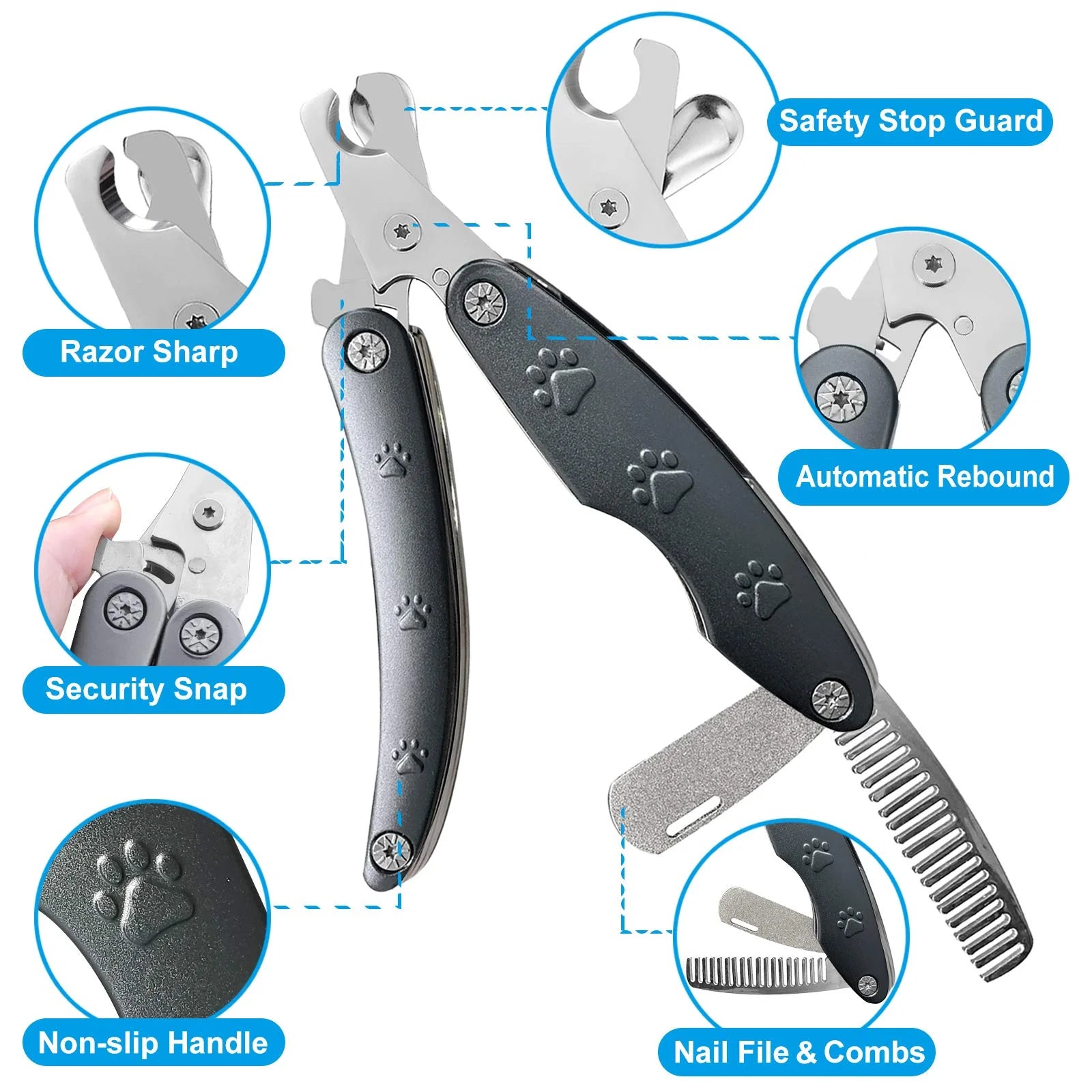 Deluxe Professional Dog Nail Clippers for All Breeds, Safe and Heavy-Duty Trimmers for Sensitive Dogs with Thick Nails