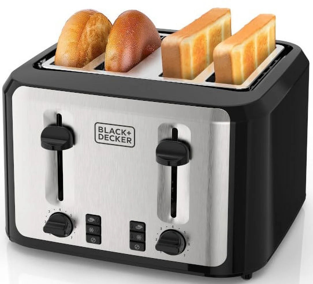 4-Slice Toaster with Extra-Wide Slots and Drop-Down Crumb Tray, Black/Silver