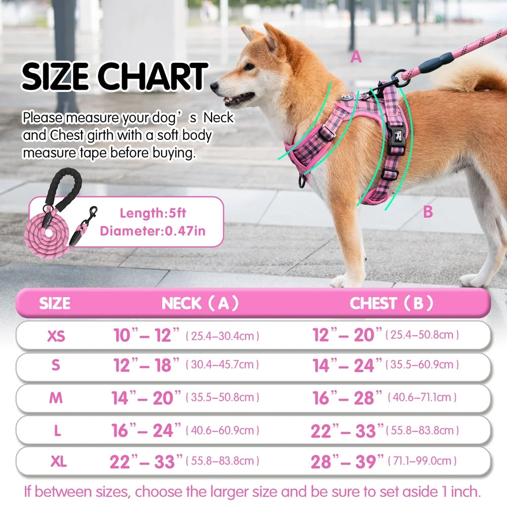 Adjustable Dog Harness and Leash Set, Escape-Proof No-Pull Vest with Reflective Soft Padding and Handle for Small to Large Dogs