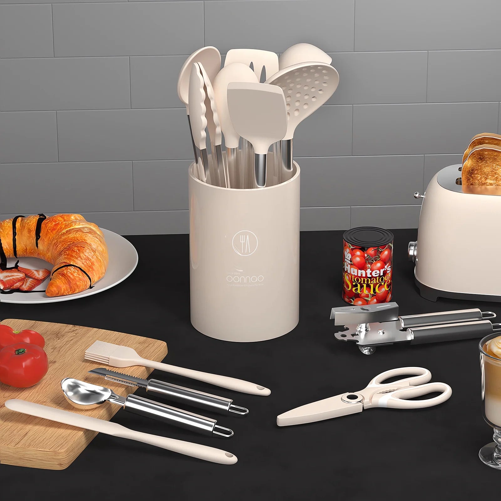 Silicone Cooking Utensils Set - Heat Resistant Silicone Kitchen Utensils for Cooking, Kitchen Utensil Spatula Set,Bpa FREE Kitchen Gadgets Tools for Non-Stick Cookware Dishwasher Safe (Khaki)