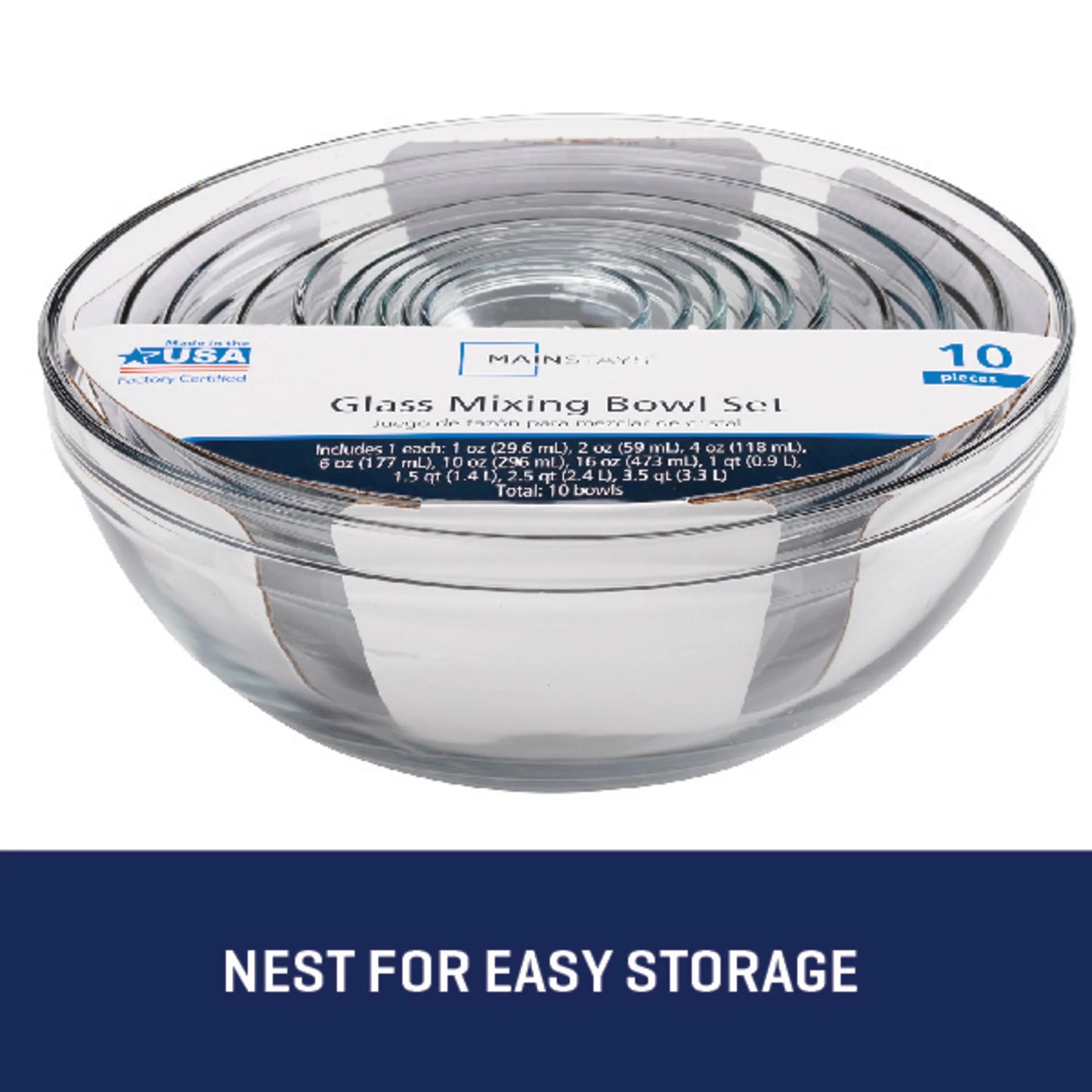 Glass Mixing Bowls, 10 Piece Set