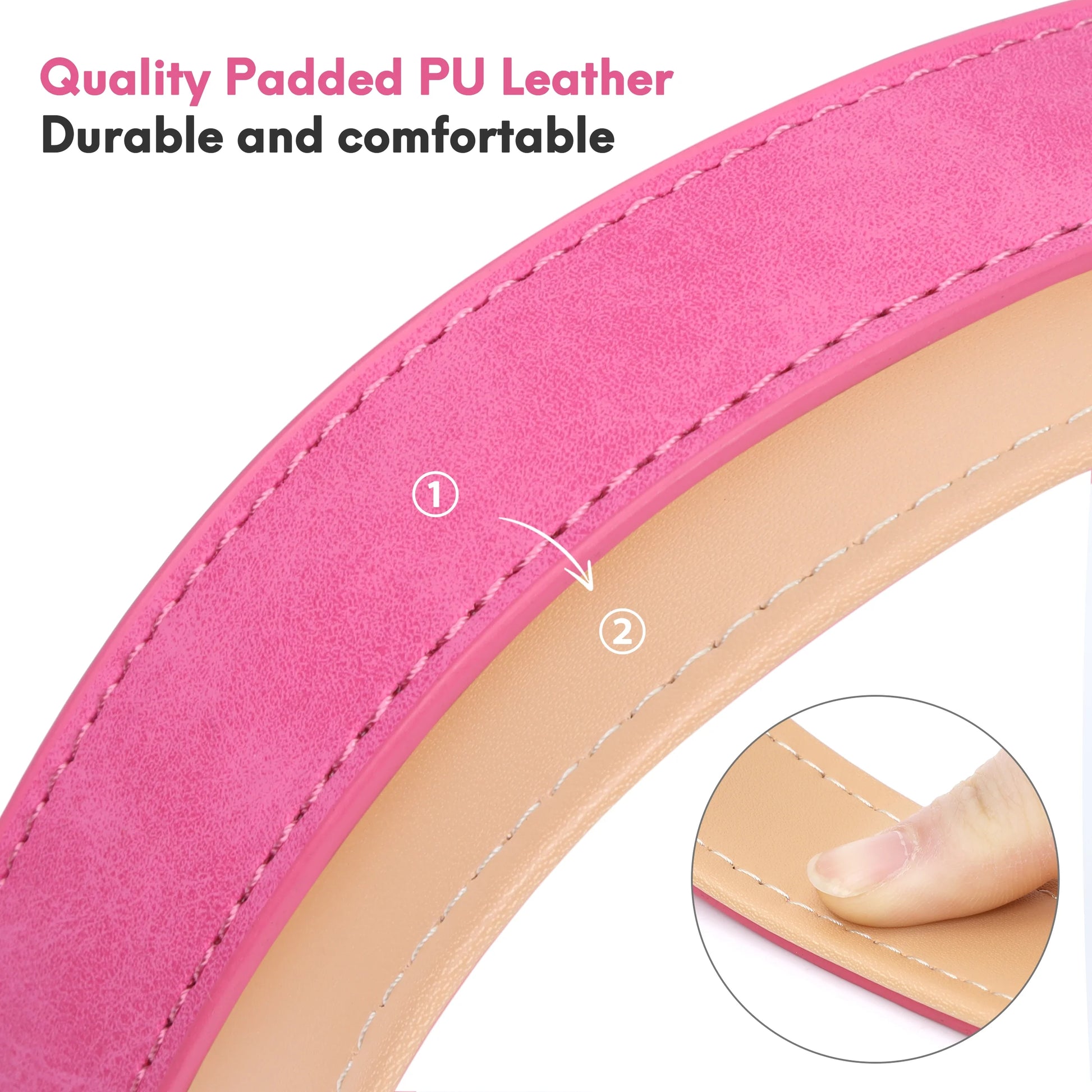 Heavy-Duty Soft Padded Leather Dog Collar for Medium Dogs (Hot Pink, Size M)