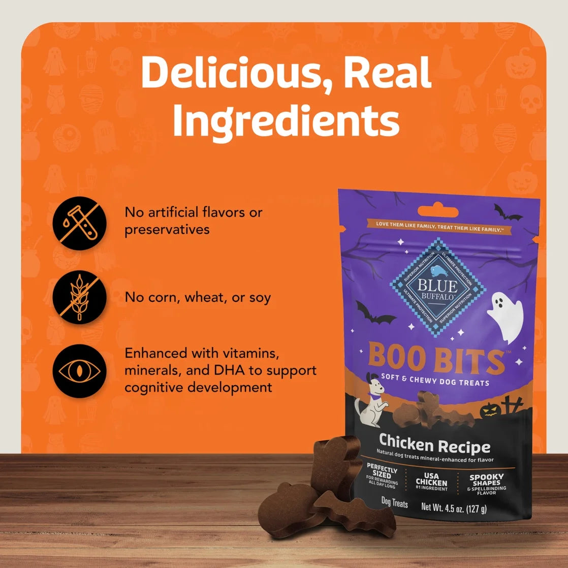 Boo Bits Soft & Chewy Halloween Dog Treats with Tasty Chicken Recipe, 4.5 oz
