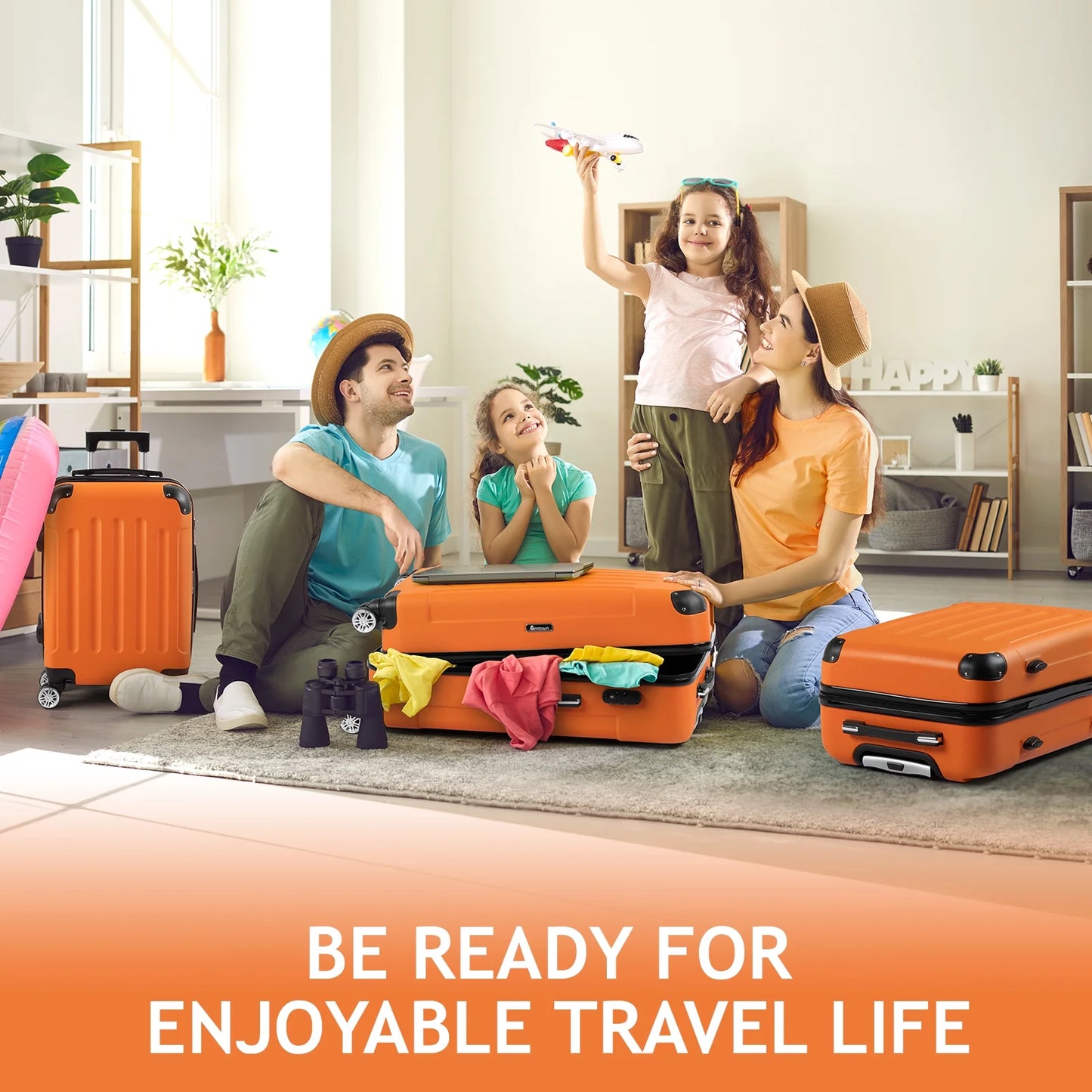 Lightweight Hardside 3-Piece Spinner Luggage Set in Orange with TSA Lock