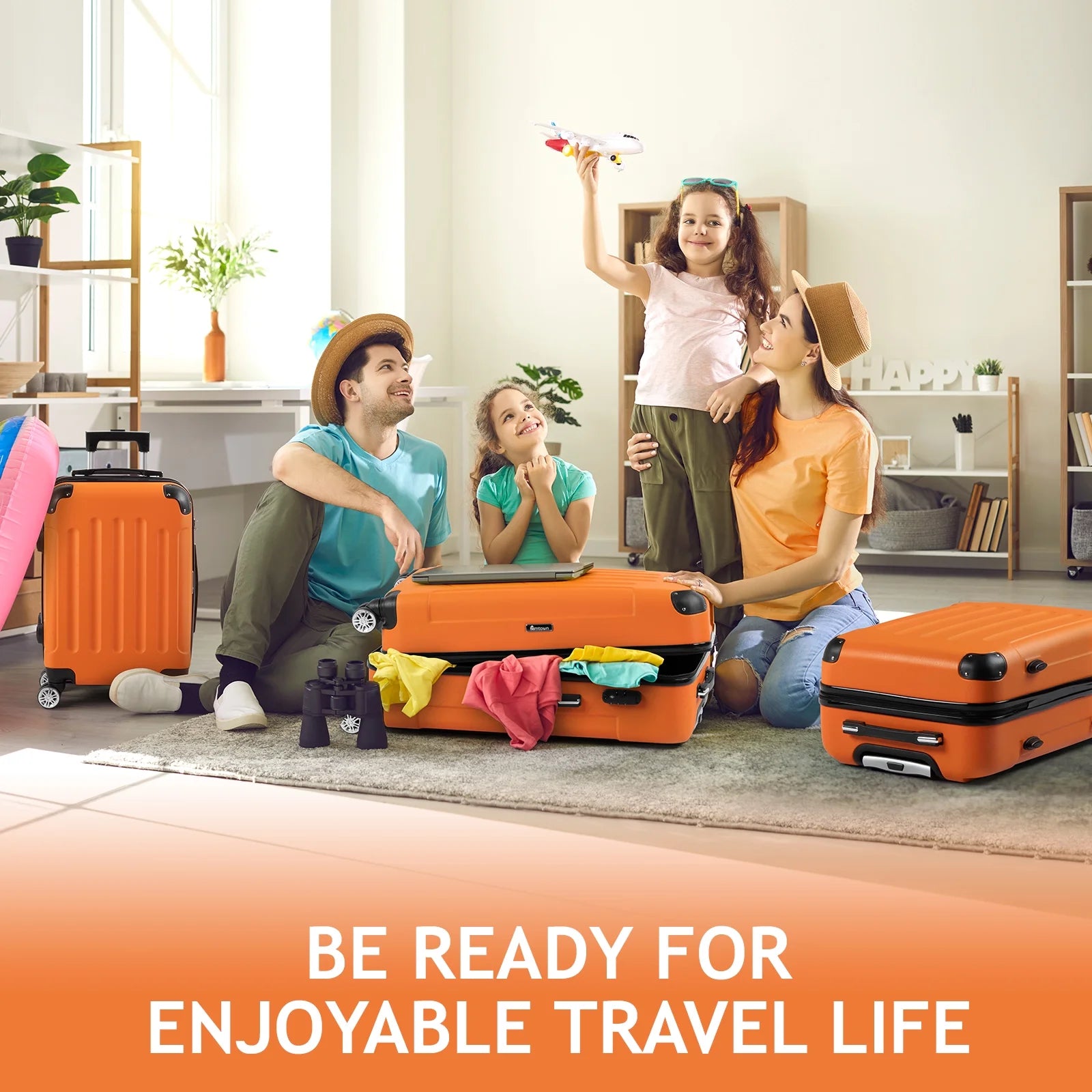 Lightweight Hardside 3-Piece Spinner Luggage Set in Orange with TSA Lock