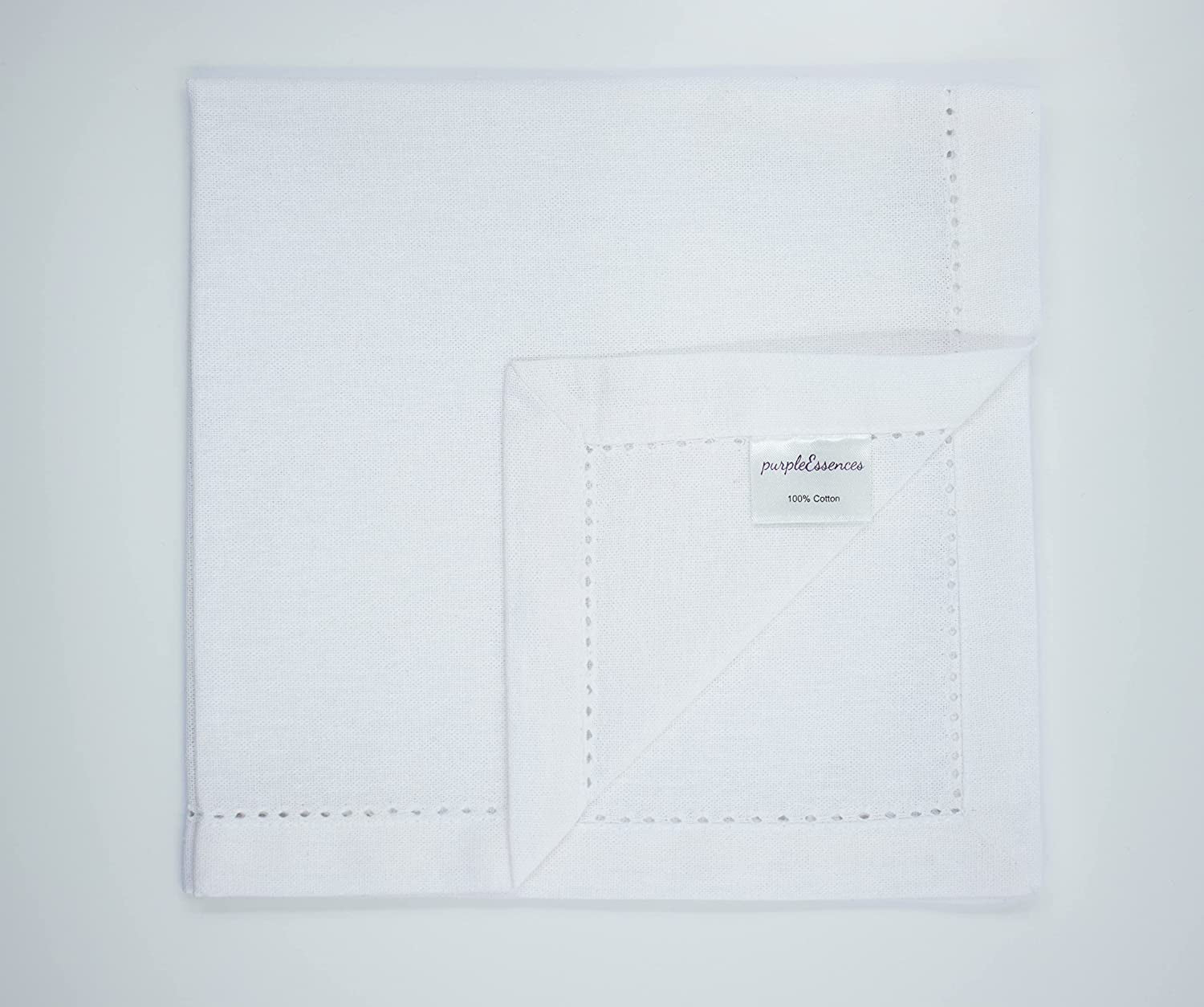 12 Hemstitch Cotton Dinner Napkins - Soft, Durable, Washable | 18X18 - White