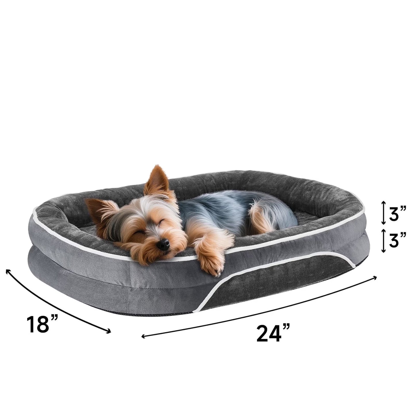 Gray Luxury Orthopedic Pet Bed for Small Dogs – Removable Machine-Washable Plush Cover, 4-Sided Bolster, Non-Slip Base, Dimensions 24" X 18" X 6