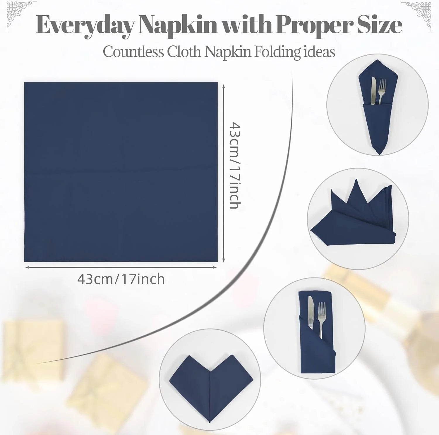 SILOON Navy Blue Heavy Duty Polyester Napkins - 17 X 17 Inch Solid Washable Cloth Dinner Napkins - Set of 12 Napkins - Great for Weddings, Parties, Banquets Dinner & More