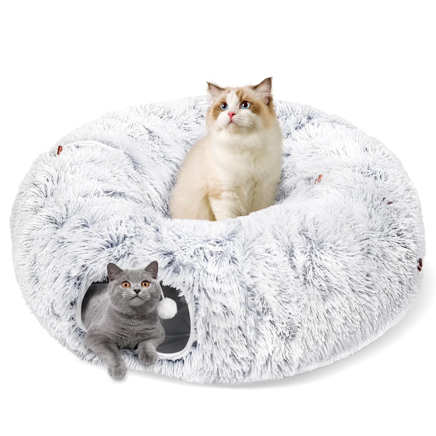 Multifunctional Plush Cat Tunnel with Integrated Bed for Indoor Cats, Suitable for Small to Large Cats, Kittens, Rabbits, and Puppies