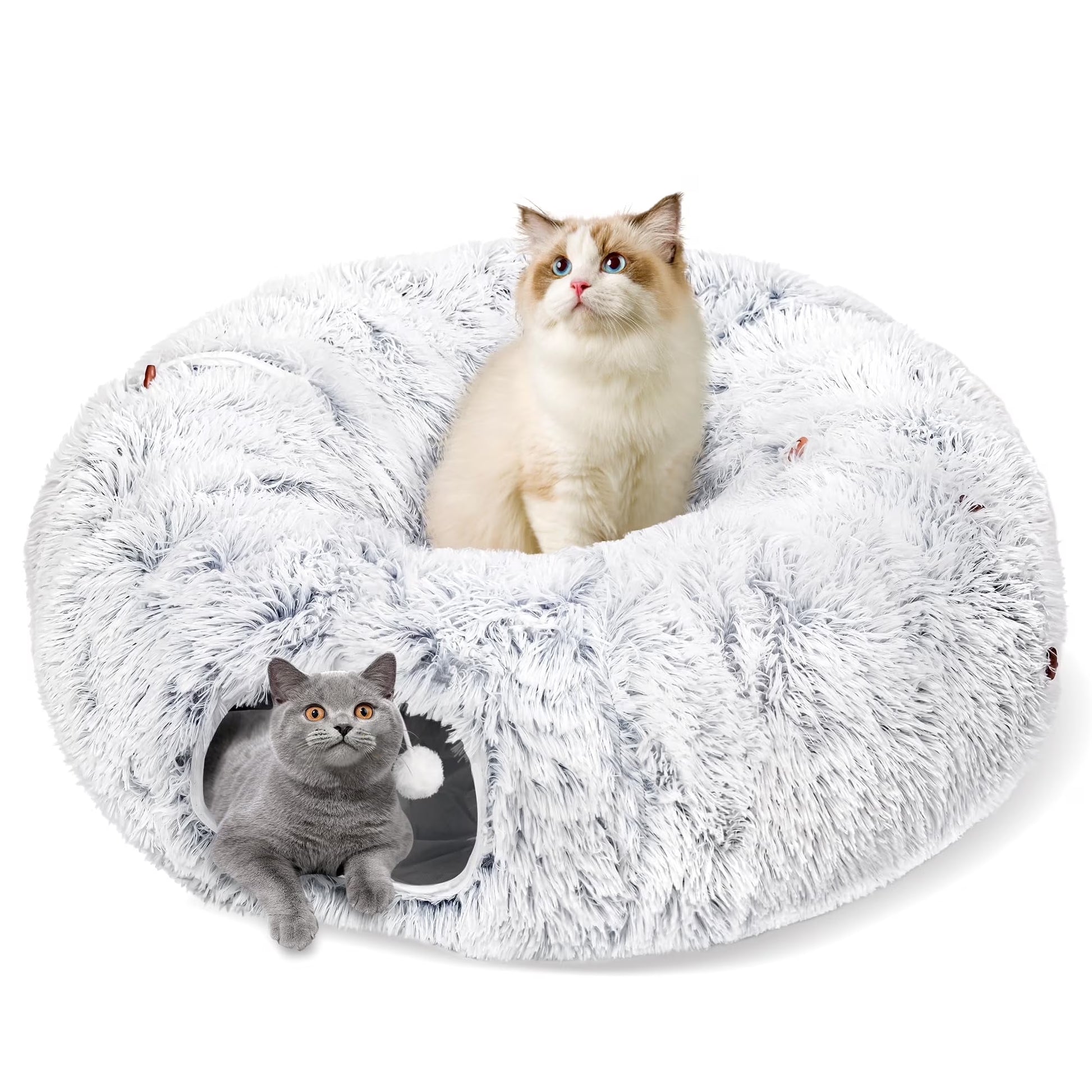 Multifunctional Plush Cat Tunnel with Integrated Bed for Indoor Cats, Suitable for Small to Large Cats, Kittens, Rabbits, and Puppies
