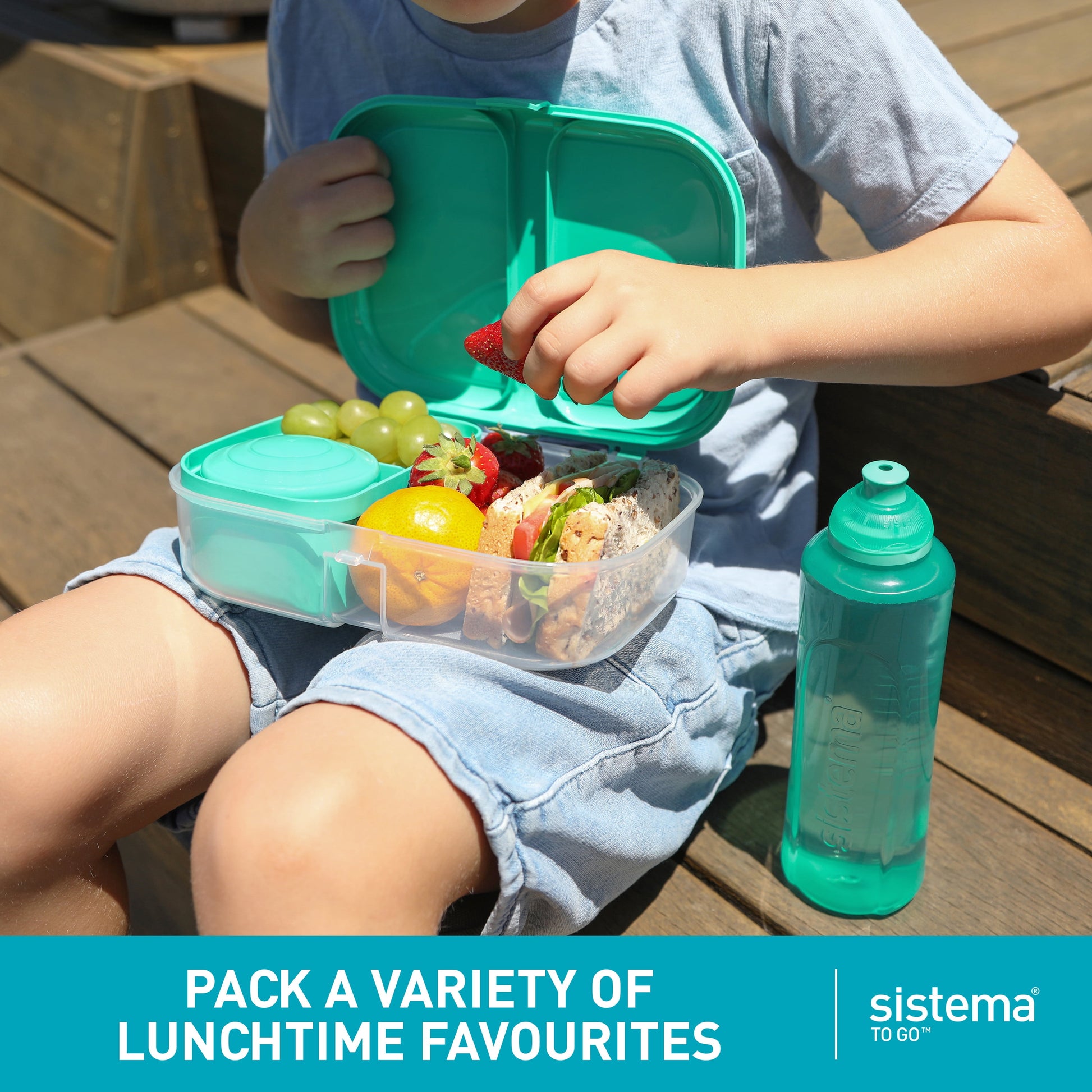 to Go Split Lunch Box, 1.1L Food Storage Container with 2 Compartments, Minty Teal