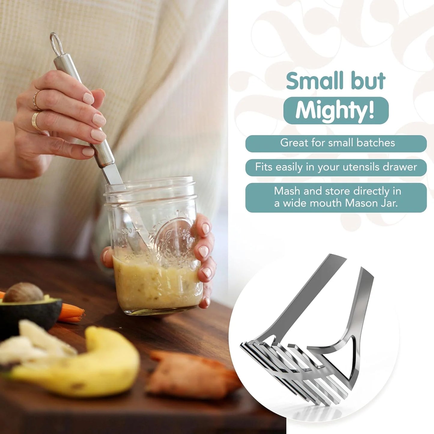Stainless Steel Baby Food and Potato Masher with Small Head for BLW, Fruits, and Soft Small Batches
