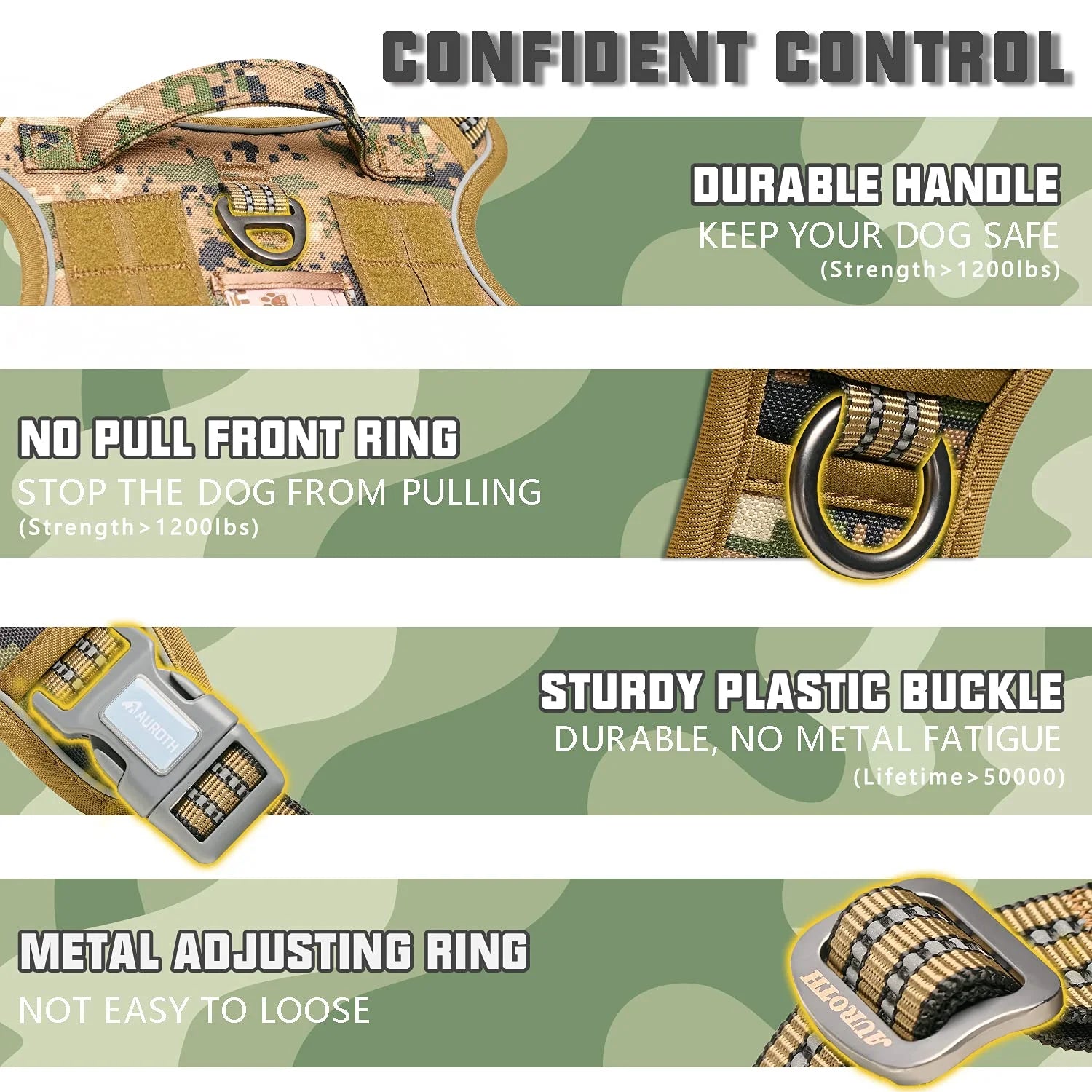 No-Pull Dog Harness for Large Breeds, Front Clip Design, Reflective Soft Padded Vest with Control Handle, Adjustable and Easy-On Harness for Training