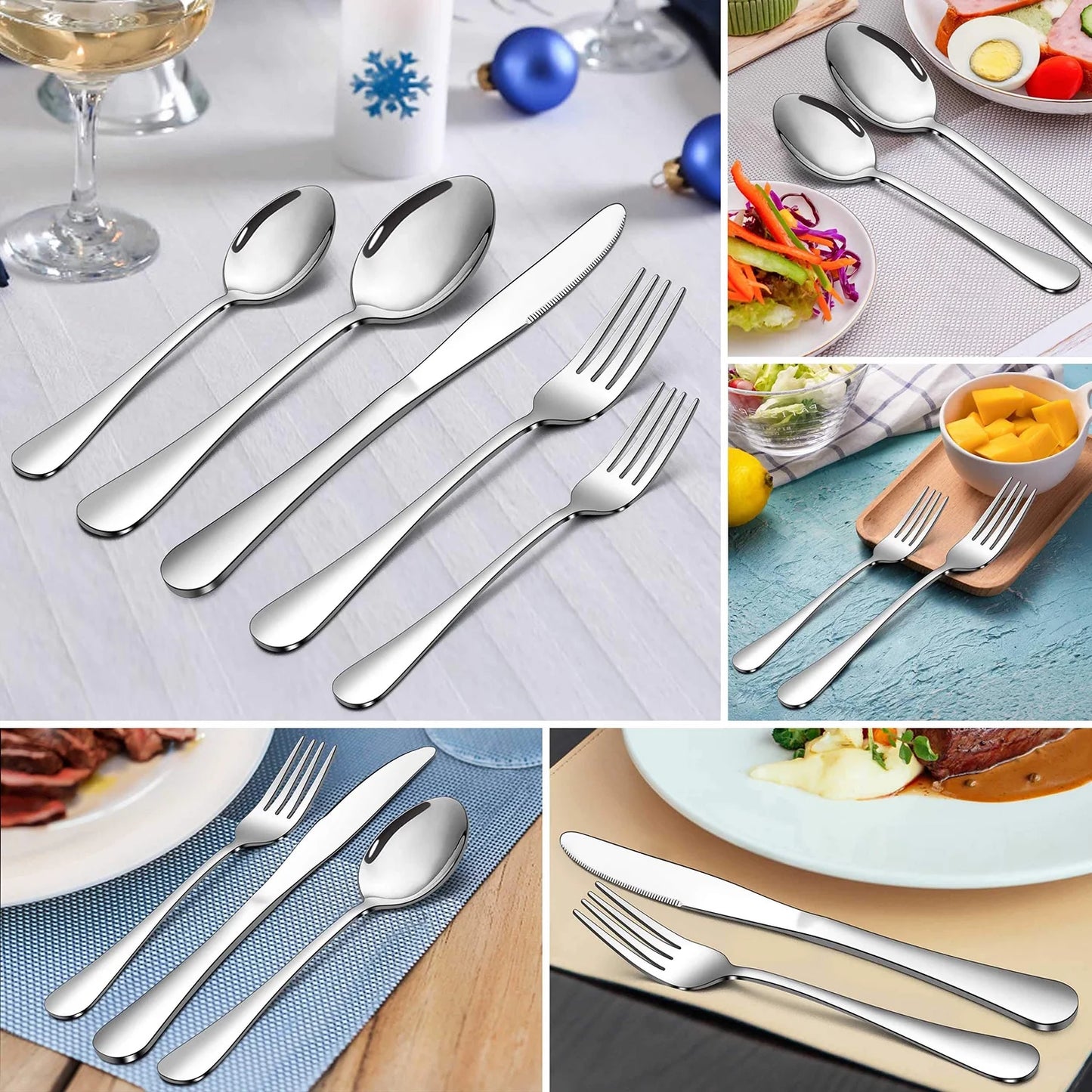 45 Pieces Silverware Set with Serving Utensils, Stainless Steel Modern Flatware Cutlery Set for 8, Eating Utensils Tableware Include Forks Knives Spoons, Mirror Polished & Dishwasher Safe