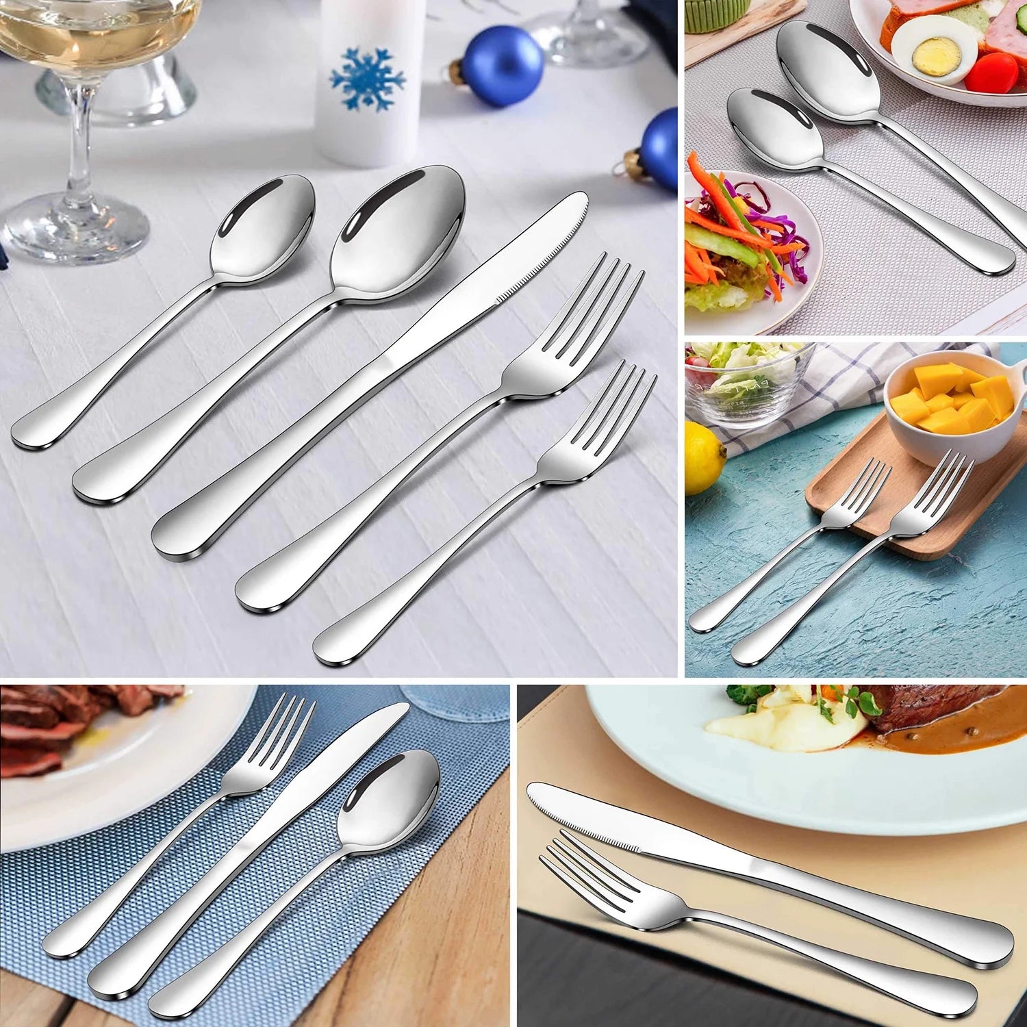 45 Pieces Silverware Set with Serving Utensils, Stainless Steel Modern Flatware Cutlery Set for 8, Eating Utensils Tableware Include Forks Knives Spoons, Mirror Polished & Dishwasher Safe