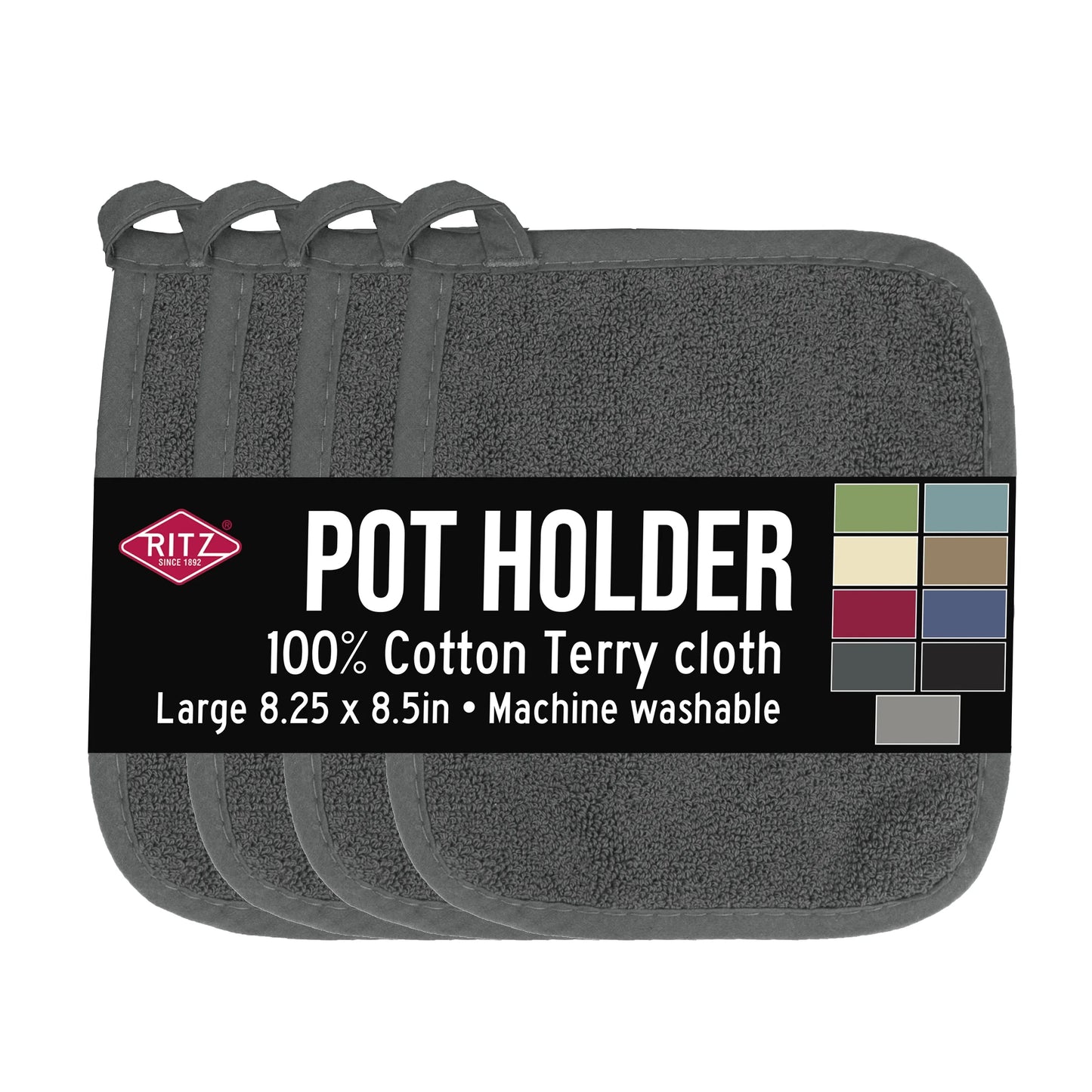 4-Pack Terry Pot Holder Set, Graphite