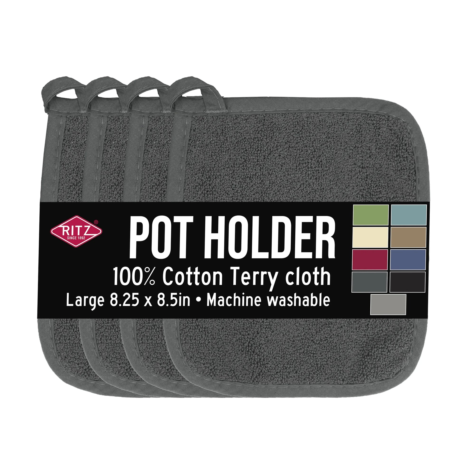 4-Pack Terry Pot Holder Set, Graphite