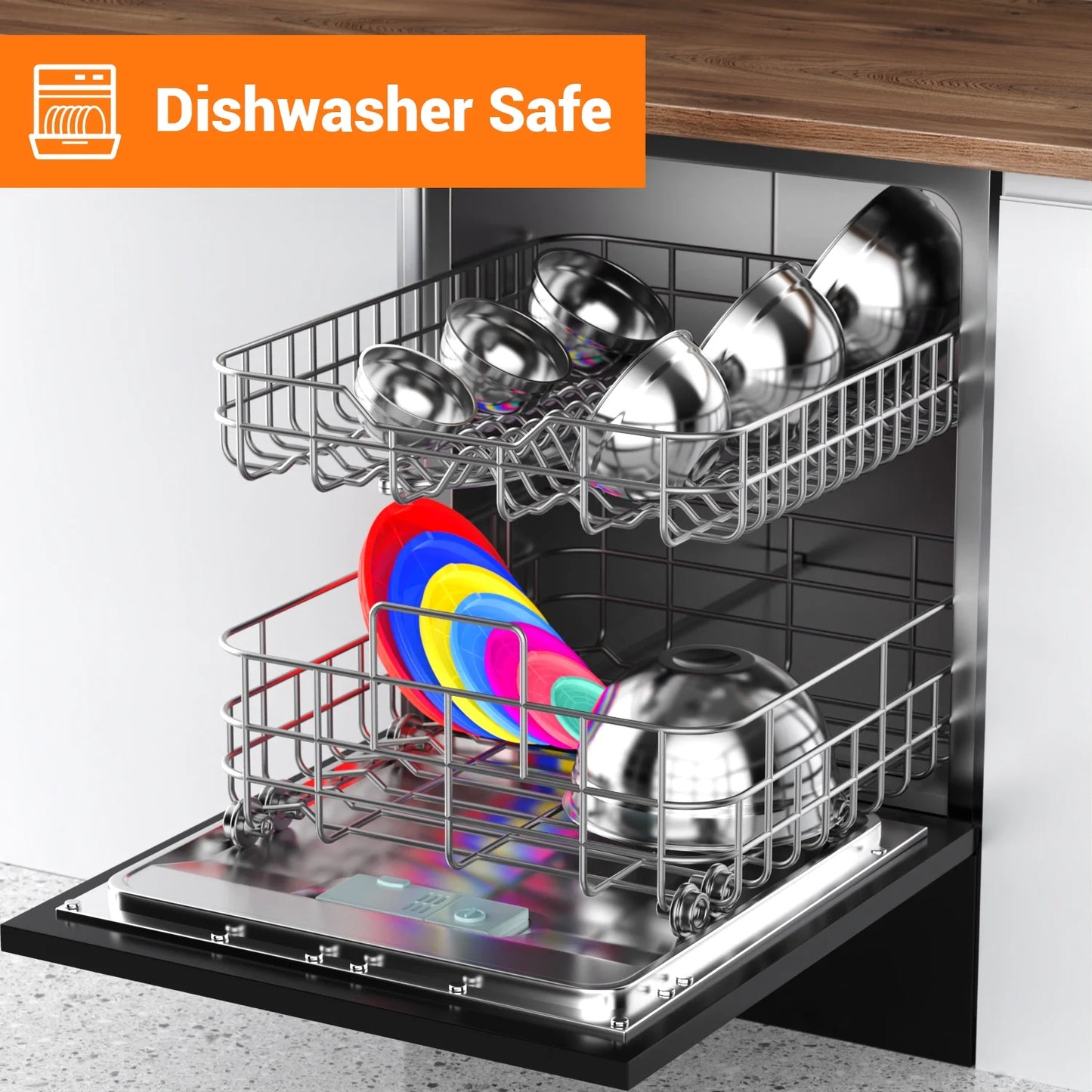 Stainless Steel Mixing Bowls Set with Lids - 7-Piece Nesting Bowls for Kitchen Prep, Baking, and Serving (7QT, 4.5QT, 3QT, 2QT, 1.5QT, 1QT, 0.7QT) - Multicolor