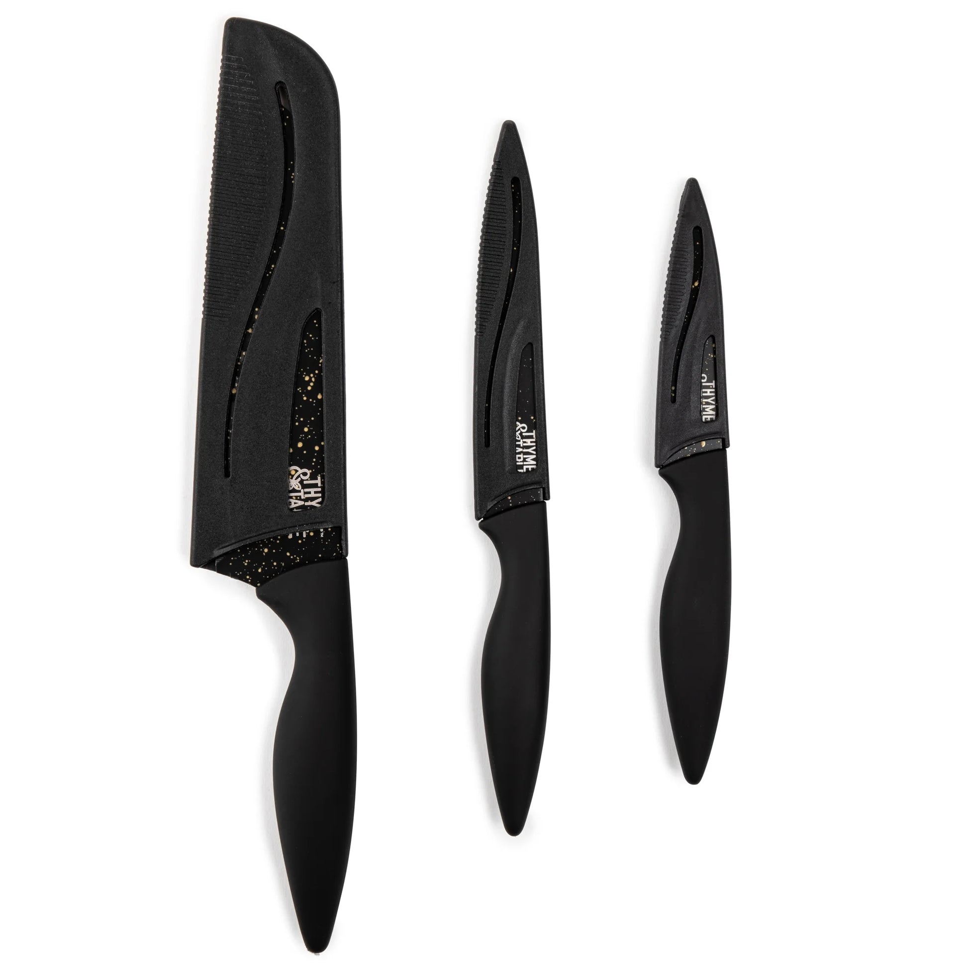 Non-Stick Coated High Carbon Stainless Steel Speckled Kitchen Knives, 3 Piece Set
