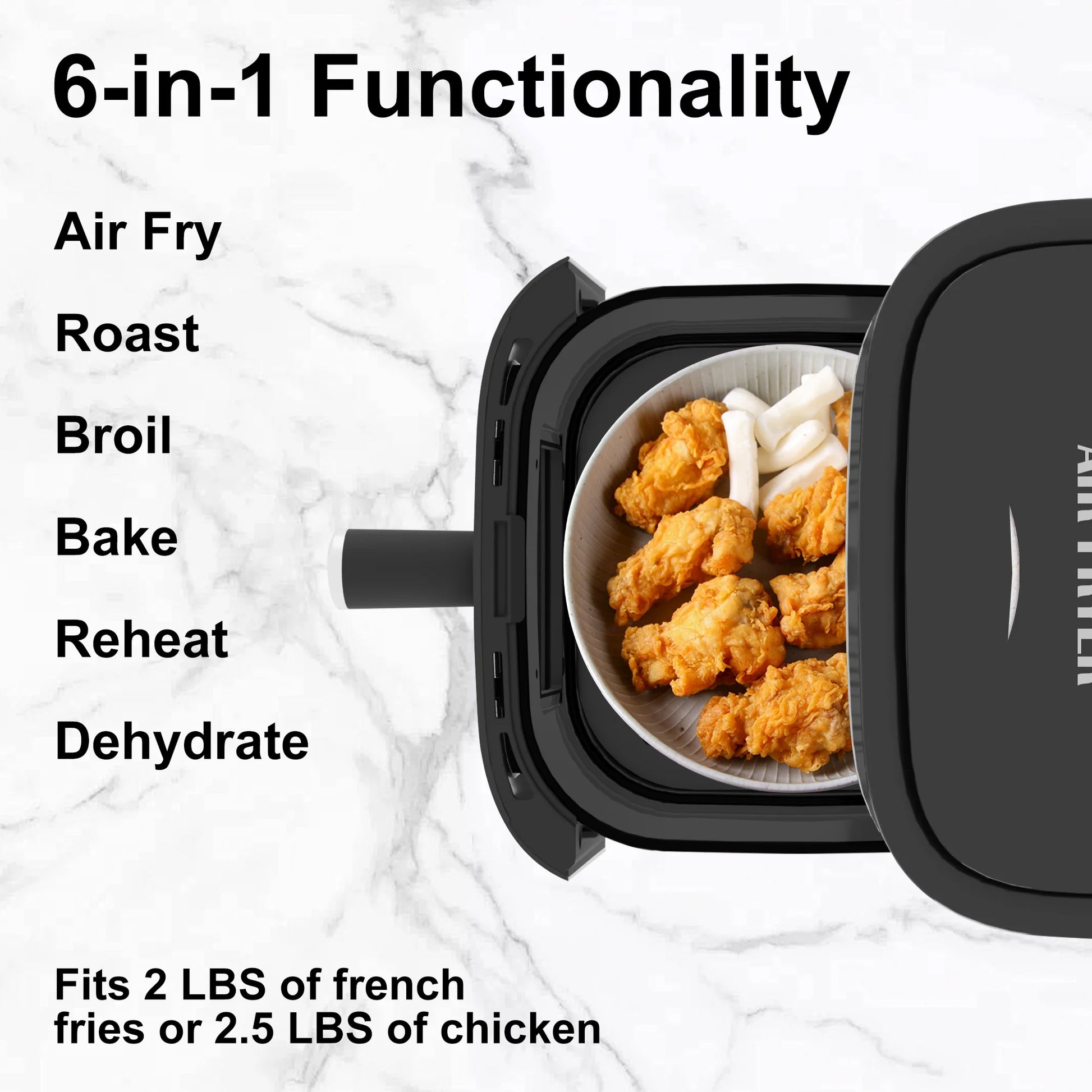 6QT 8-in-1 Electric Air Fryer with Digital LED Touchscreen and Visible Window, 1500W, Black
