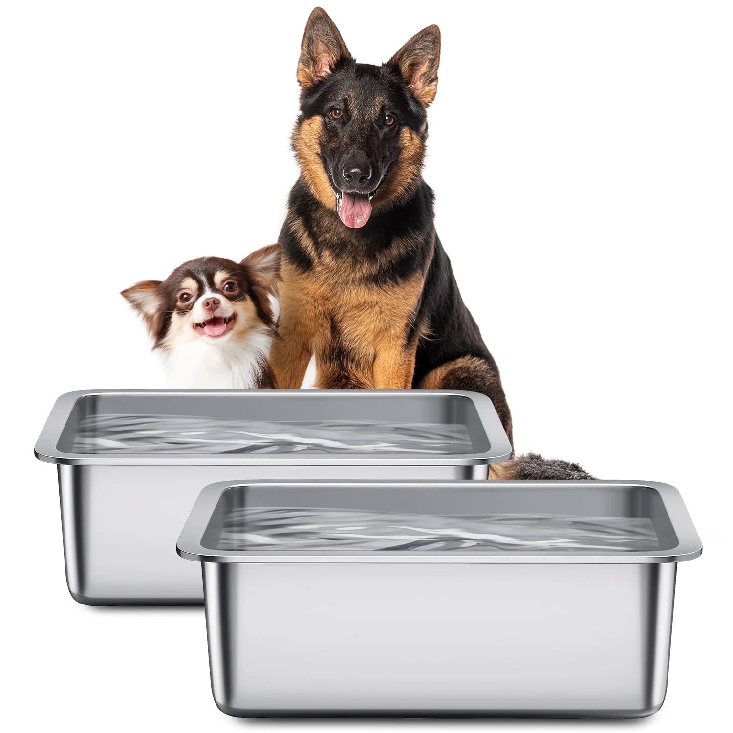 4-Gallon Stainless Steel Dog Bowl Set - 2-Piece Large Capacity Food and Water Dishes for Indoor and Outdoor Use