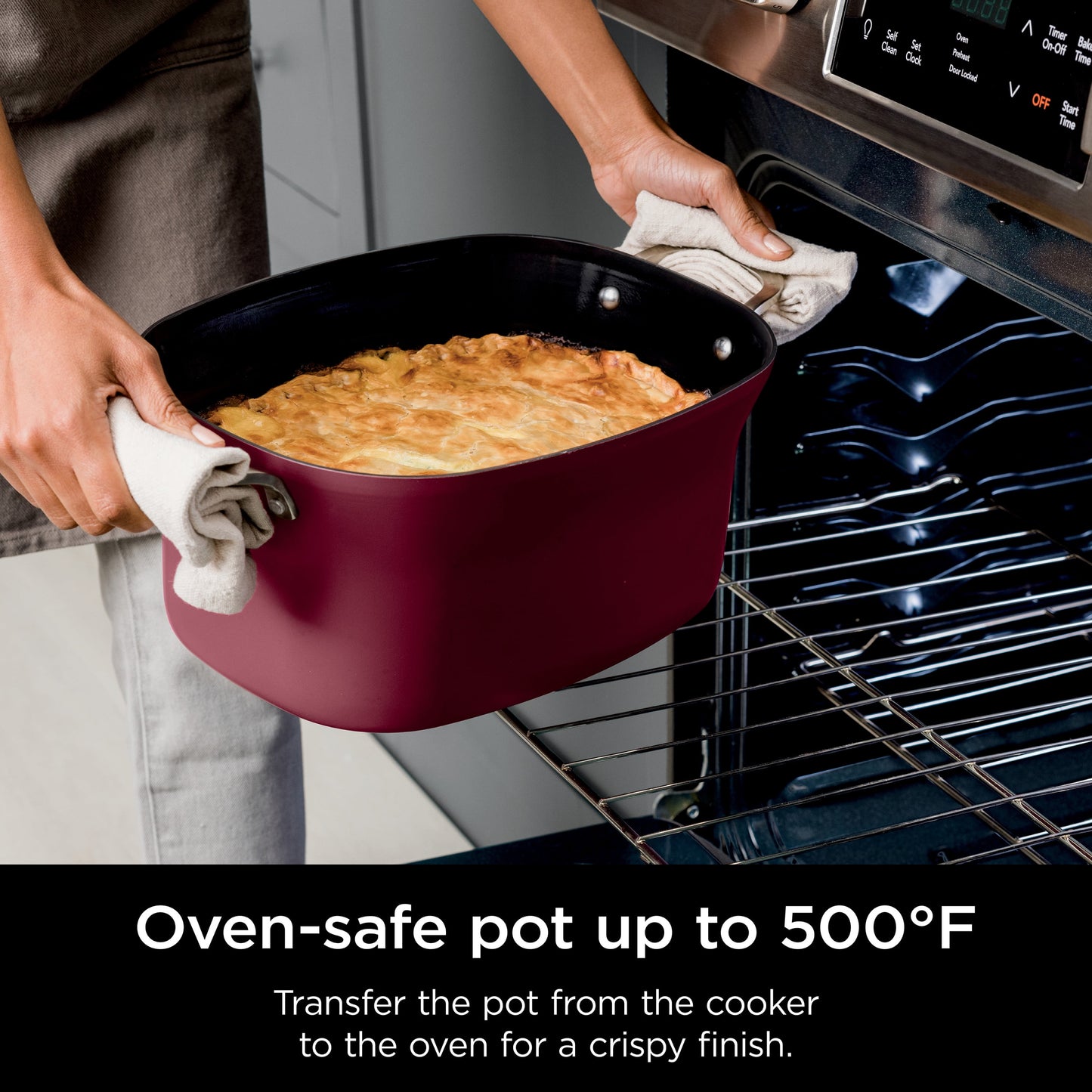 Foodi Possible Cooker, 8.5 Quart, 6-In-1 Multi-Cooker, Slow Cooker, Steamer, Glass Lid Integrated Cooking Utensil, Nonstick, Oven Safe Pot to 500°F, Cherry Tarte, MC1000WM