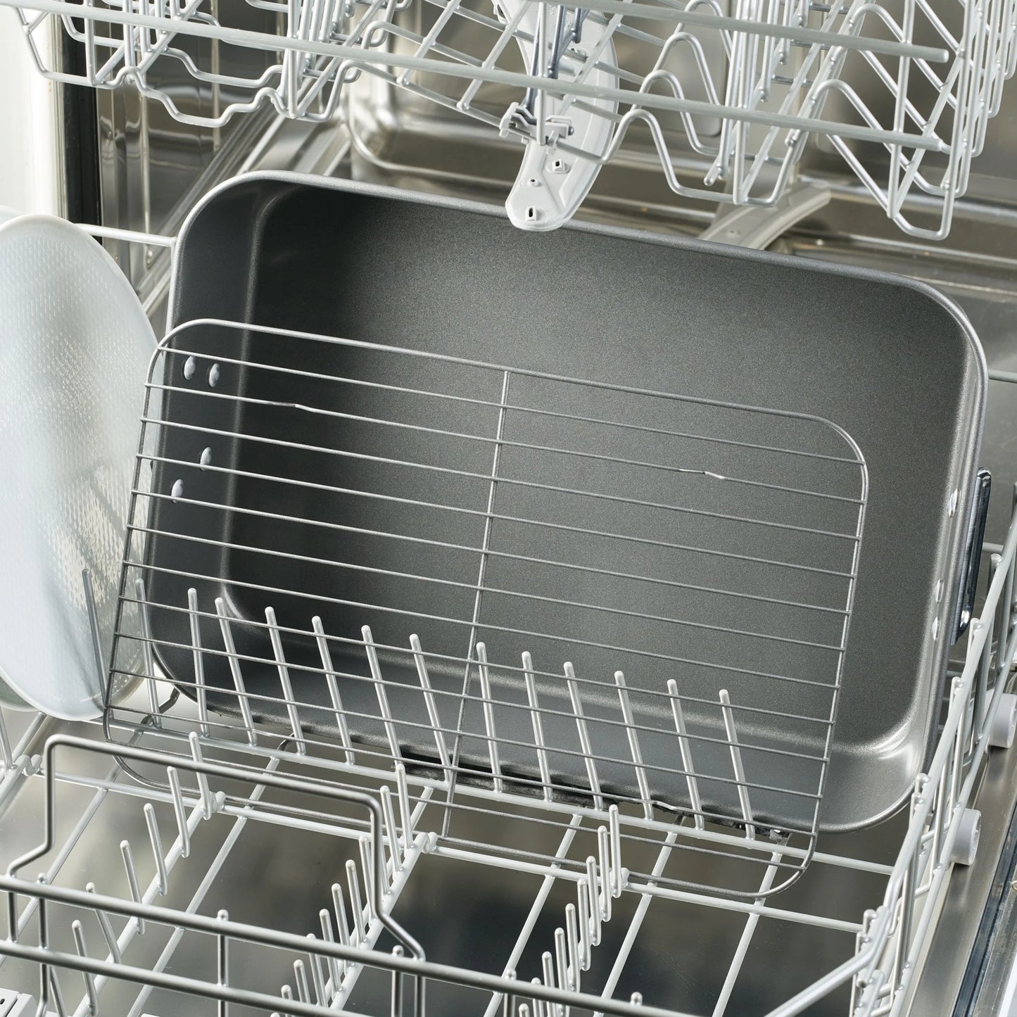 Bakeware Roasting Pan with Removable Flat Rack - 10.5X15 Inches, Dishwasher Safe, Oven-Safe to 450°F, Non-Stick Finish, Gray