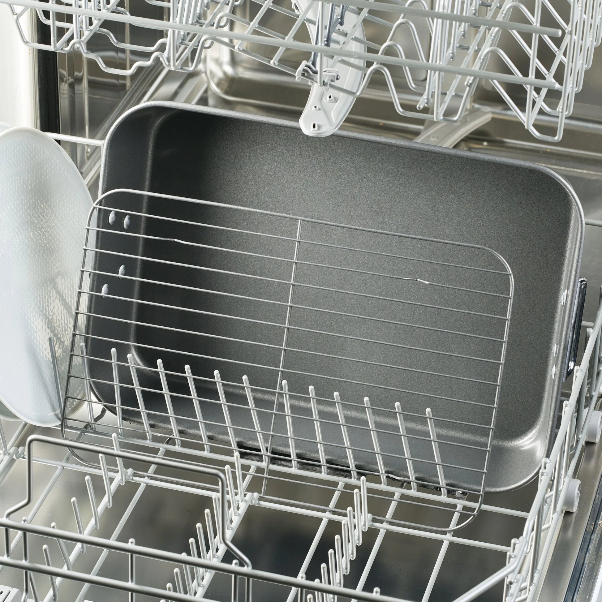Bakeware Roasting Pan with Removable Flat Rack - 10.5X15 Inches, Dishwasher Safe, Oven-Safe to 450°F, Non-Stick Finish, Gray