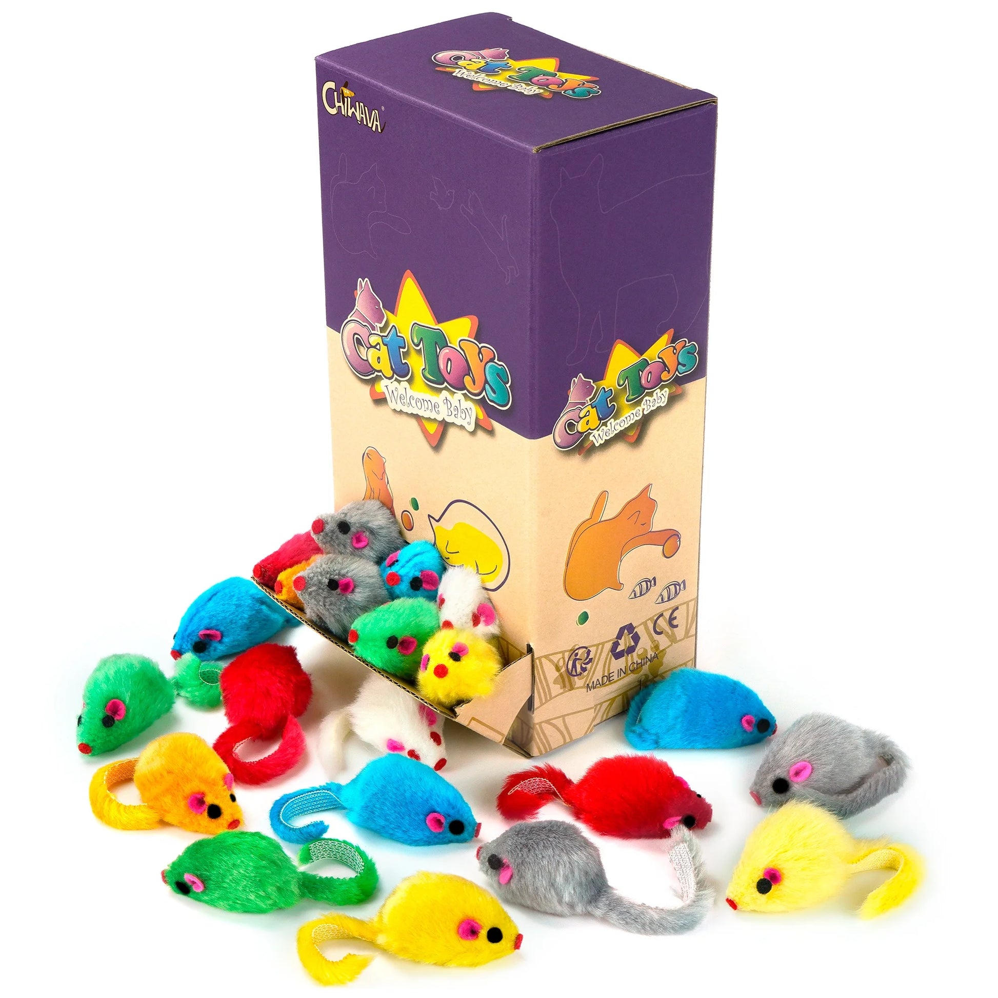 36PCS 4.1'' Furry Cat Toy Mice Rattle Small Mouse Kitten Interactive Play Assorted Color