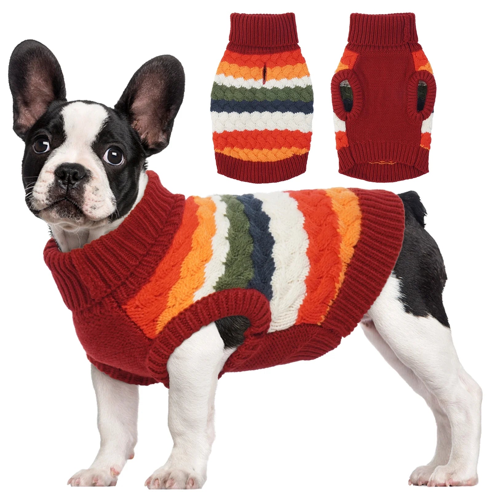 Red Knit Dog Sweater - Soft and Warm Winter Apparel for Dogs and Cats, Size M