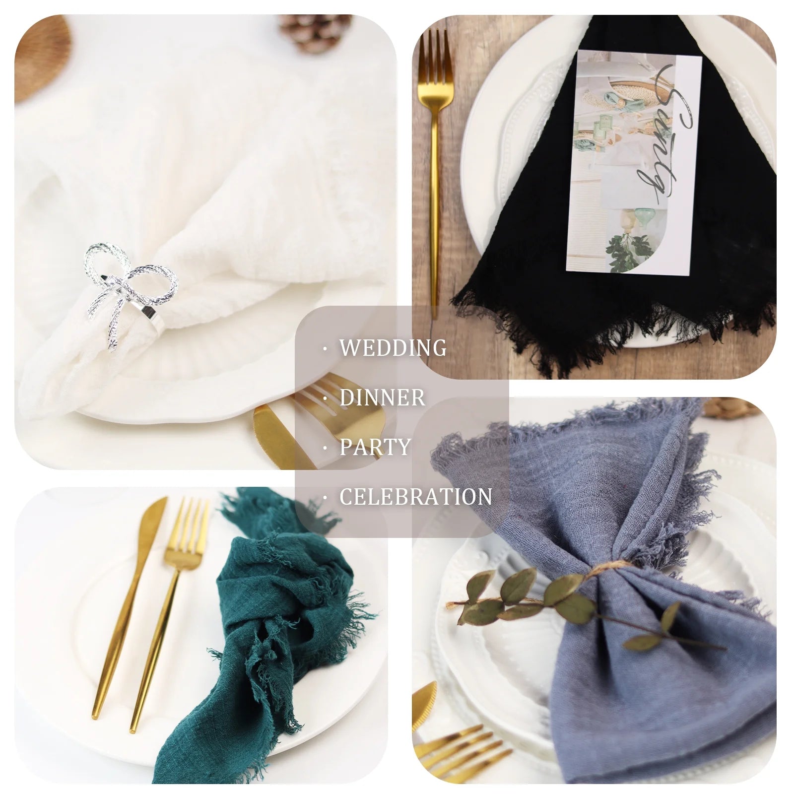 Handmade Cotton Napkins with Fringe 12 Pack，Bulk Dinner Napkins Table Napkins for Fall Thanksgiving Christmas Party Wedding Decoration, Dusty Blue