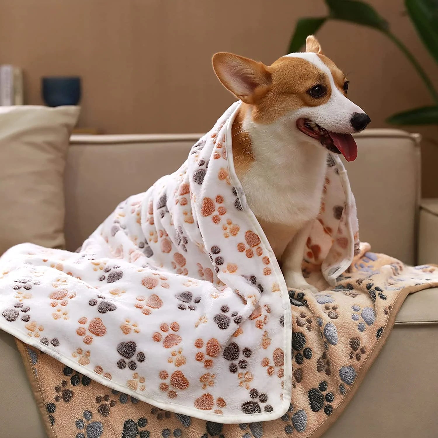 Premium Fleece Pet Blanket Set - 3 Super Soft Fluffy Throws for Dogs and Cats in Brown, Pink, and White (Small, 23x16 Inches)