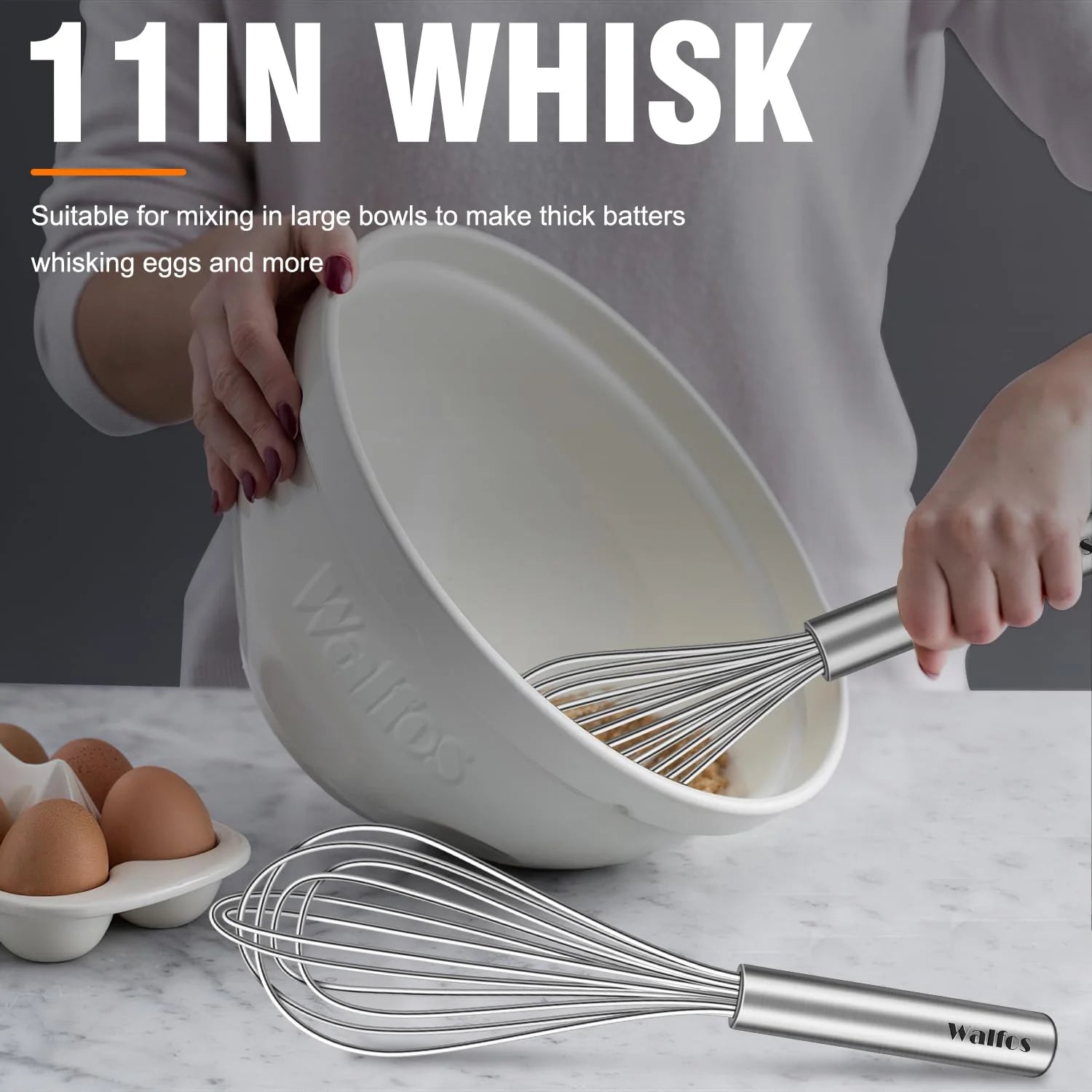 Whisk,304 Stainless Steel Whisk,No-Rust 7+9+11Inch Whisks for Cooking Nice for Blending,Whisking,Beating.Heat Resistant 600°F Dishwasher Safe. Heavy Duty Kitchen Whisk.17.7+22.8+27.9Cm -SILVER