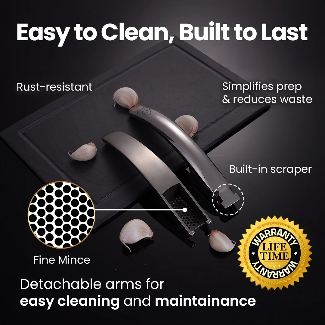 -No Peeling Required Stainless Steel Garlic Press with Detachable Handle for Fine Mincing - Premium Garlic Mincer Tool, Rust-Proof, Easy to Clean, Dishwasher Safe Garlic Crusher