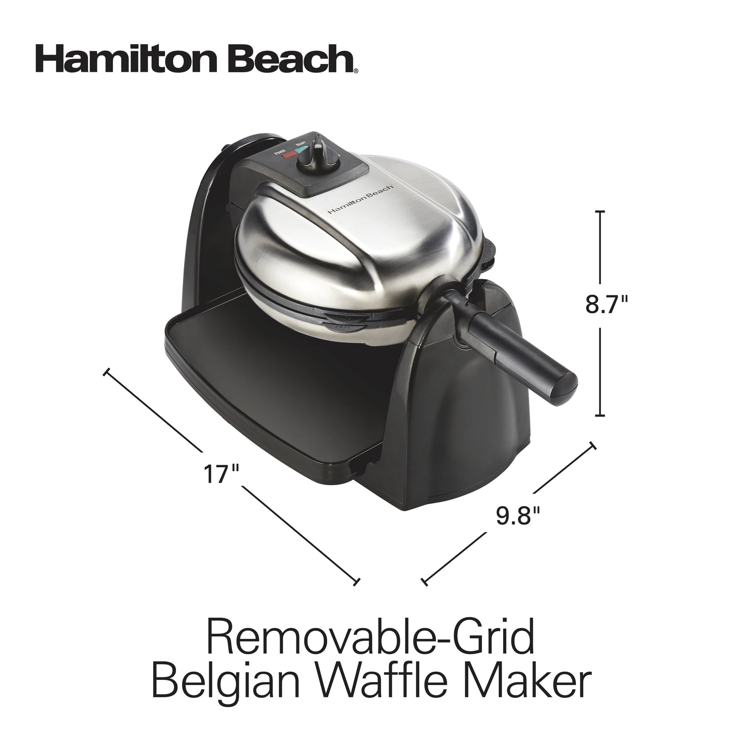 Belgian Waffle Maker with Removable Grid, Stainless Steel