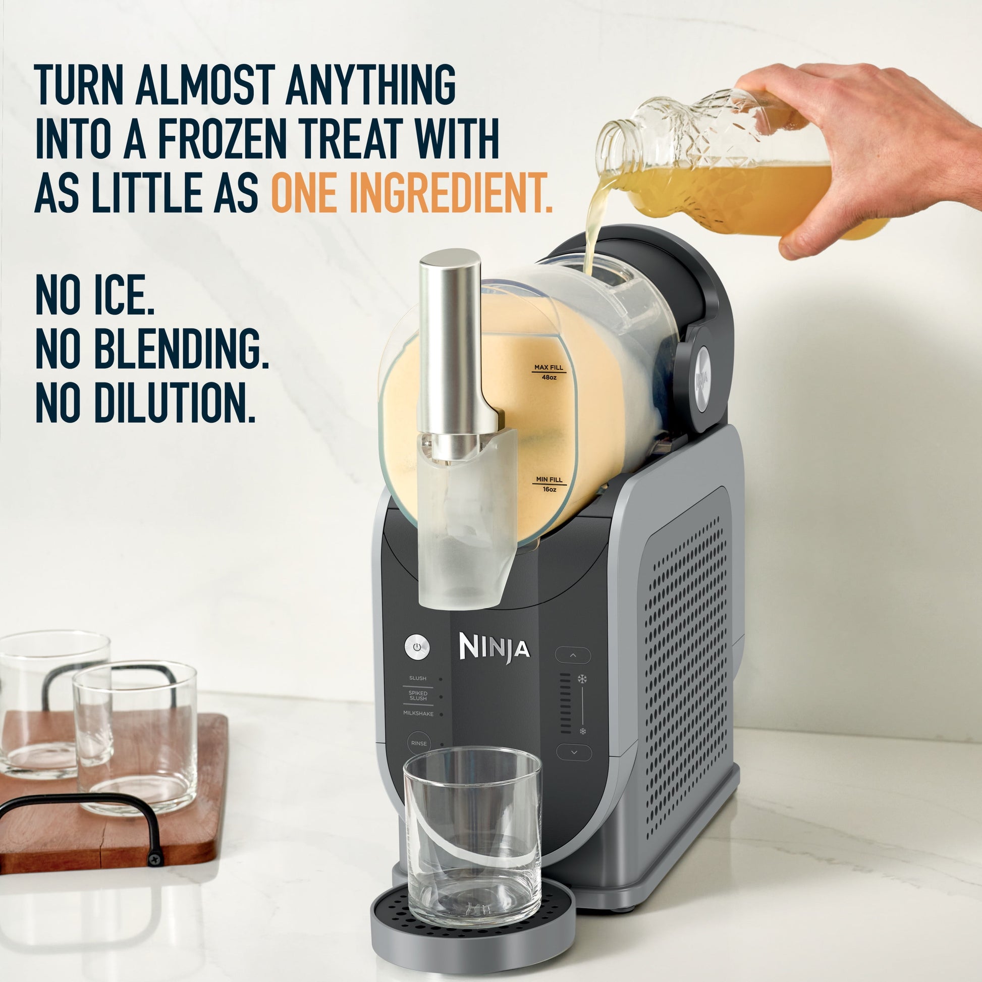 Slushi Frozen Beverage Maker with Rapidchill Technology, 72 Oz Capacity, Three Preset Functions, Dishwasher Safe, Gray