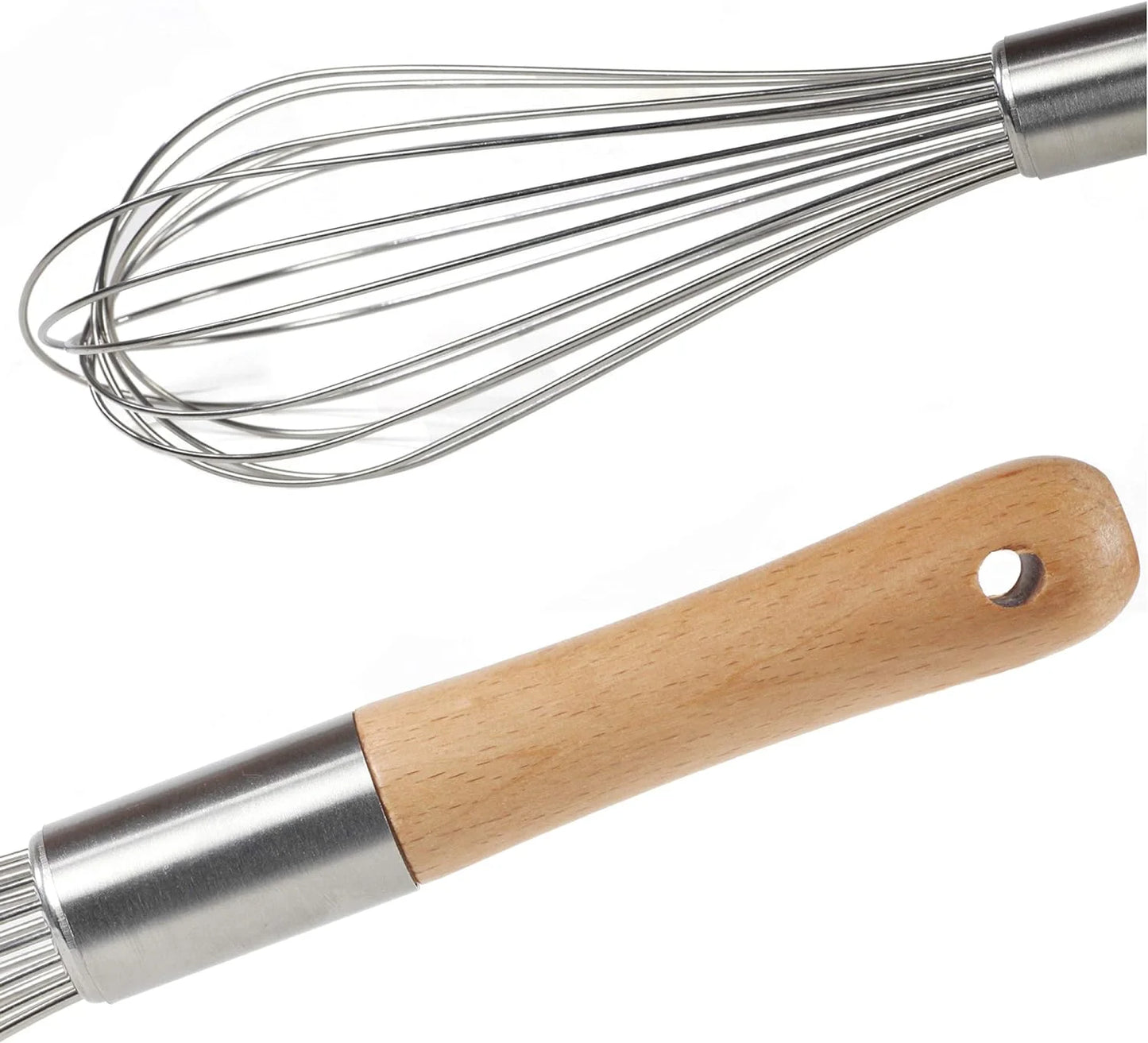 Classic Stainless Steel Wooden Handle Whisk 12-Inch | Perfect Whisking Size | Kitchen Whisk for Beating, Blending, Whisking, Stirring, Cooking, Egg, Flour