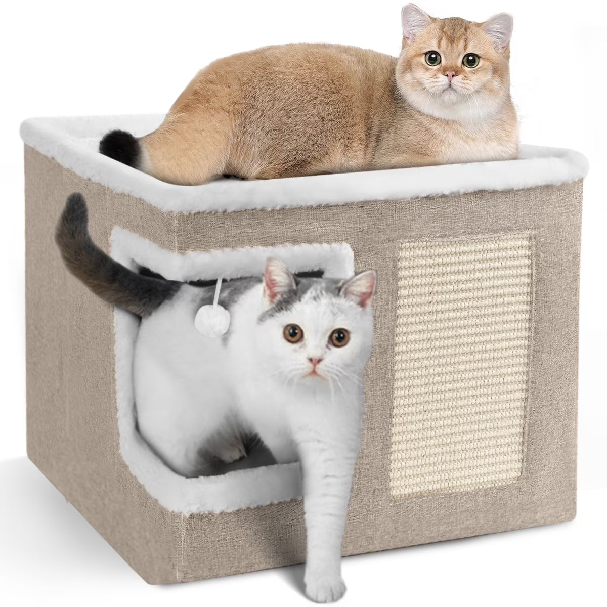 Indoor Pet Bed for Cats - Foldable Covered Kennel with Integrated Scratching Board, Ideal for Small Pets, Light Gray
