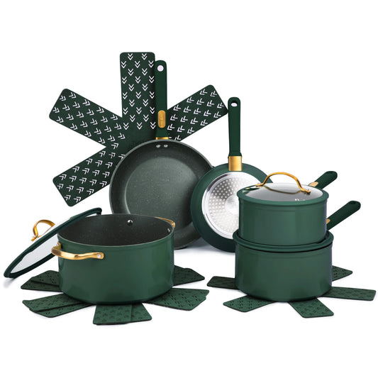 12-Piece Hunter Green Non-Stick Granite Cookware Set