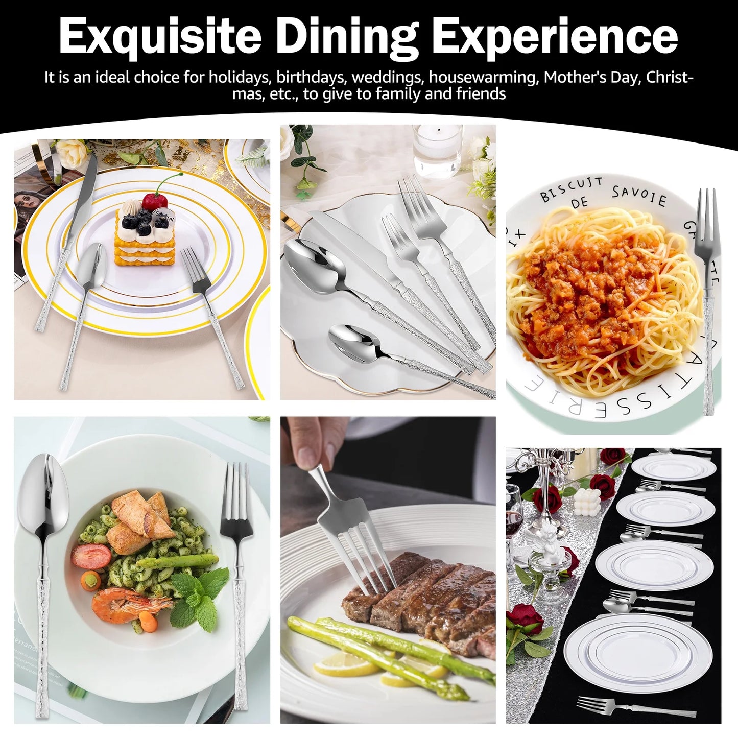 20-Piece Silverware Set with Small Waist Tree Pattern, Stainless Steel Tableware for Hotels, Includes Steak Knife, Fork, Spoon, and Dessert Fork - Dishwasher Safe