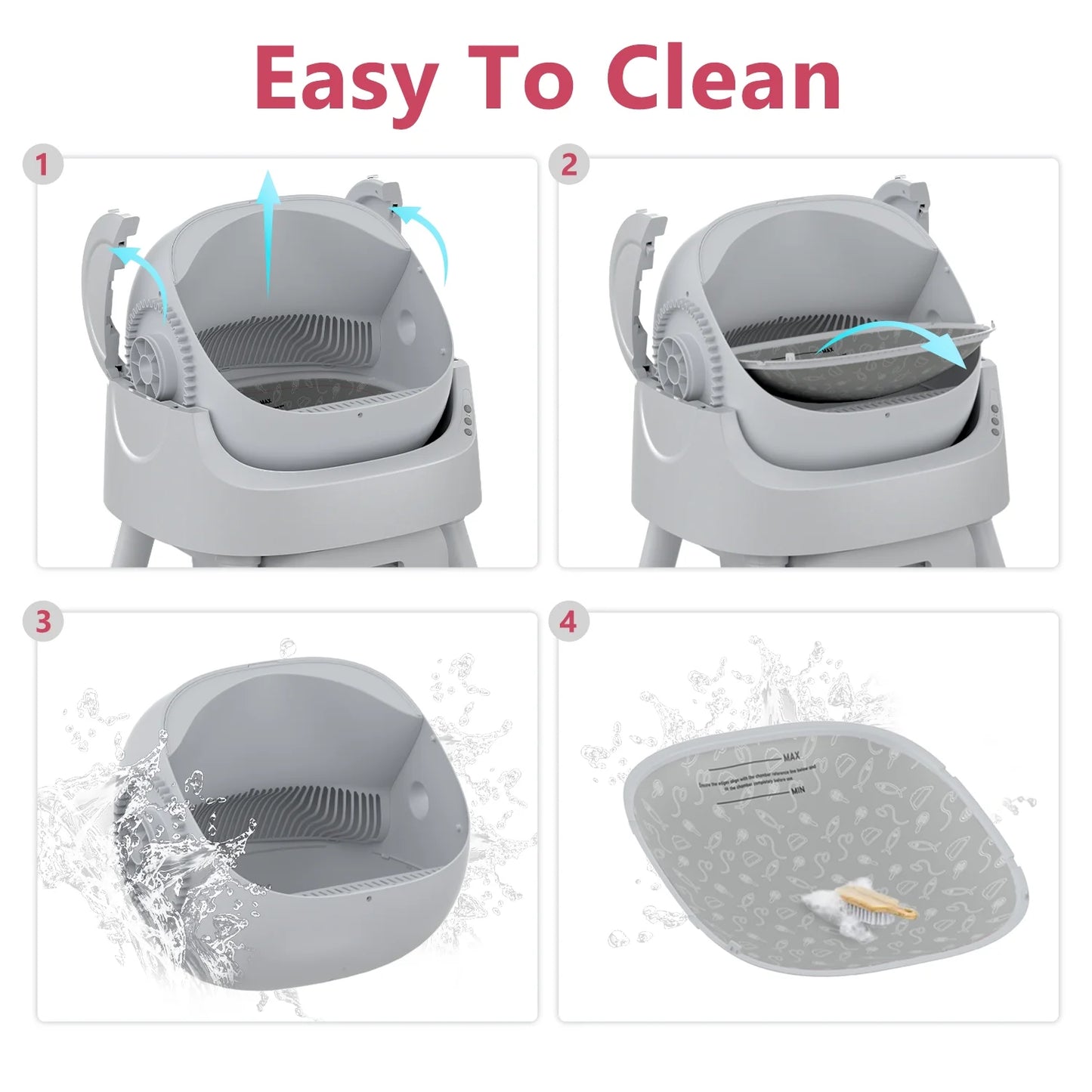 Self-Cleaning Automatic Cat Litter Box with Safety Features, Included Mat and Trash Bags, Steel Construction