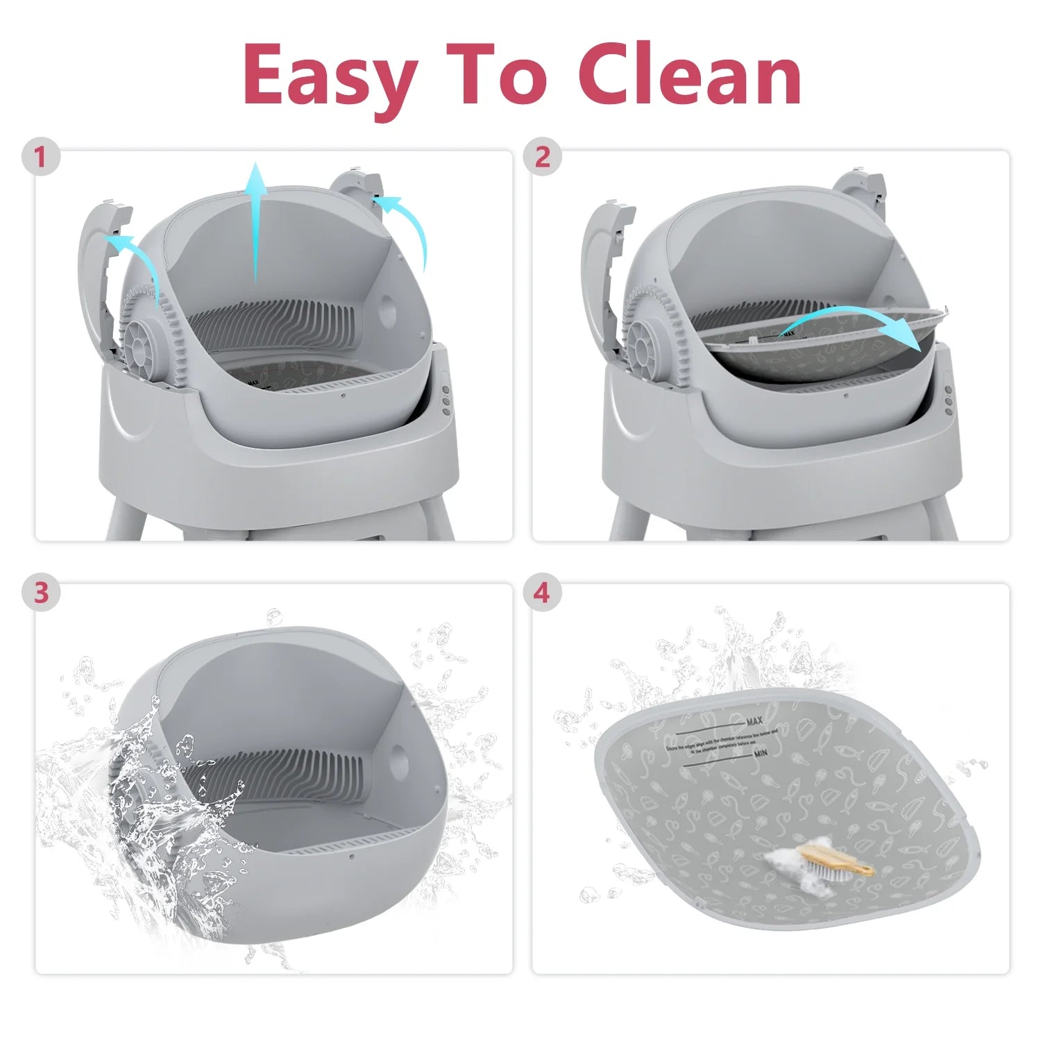 Self-Cleaning Automatic Cat Litter Box with Safety Features, Included Mat and Trash Bags, Steel Construction